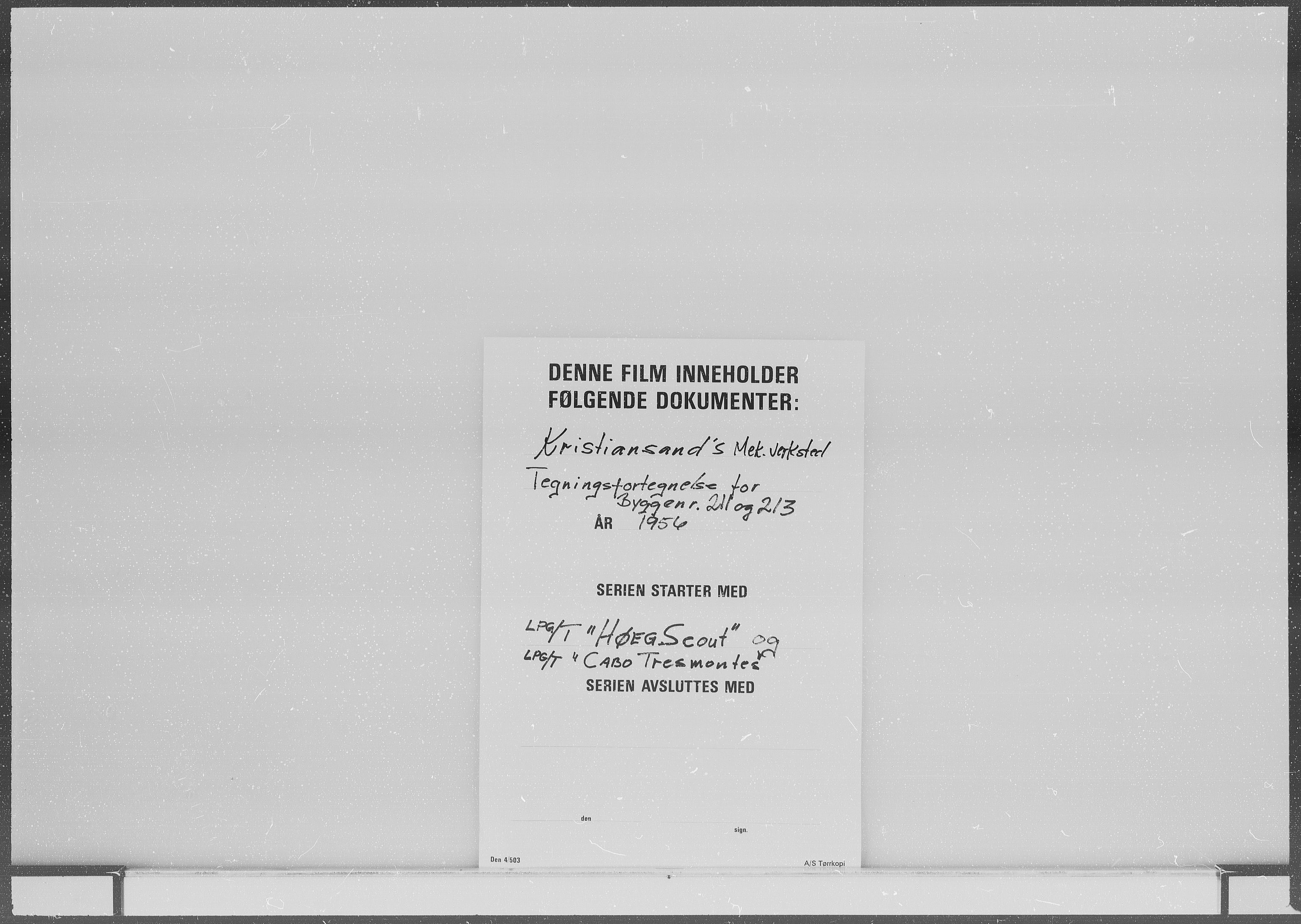 Kristiansand Mekaniske Verksted, SAK/D/0612/G/Ga/L0007: 36 mm mikrofilmruller, reprofoto av skipstegninger, byggenr. 211-222, s. 2