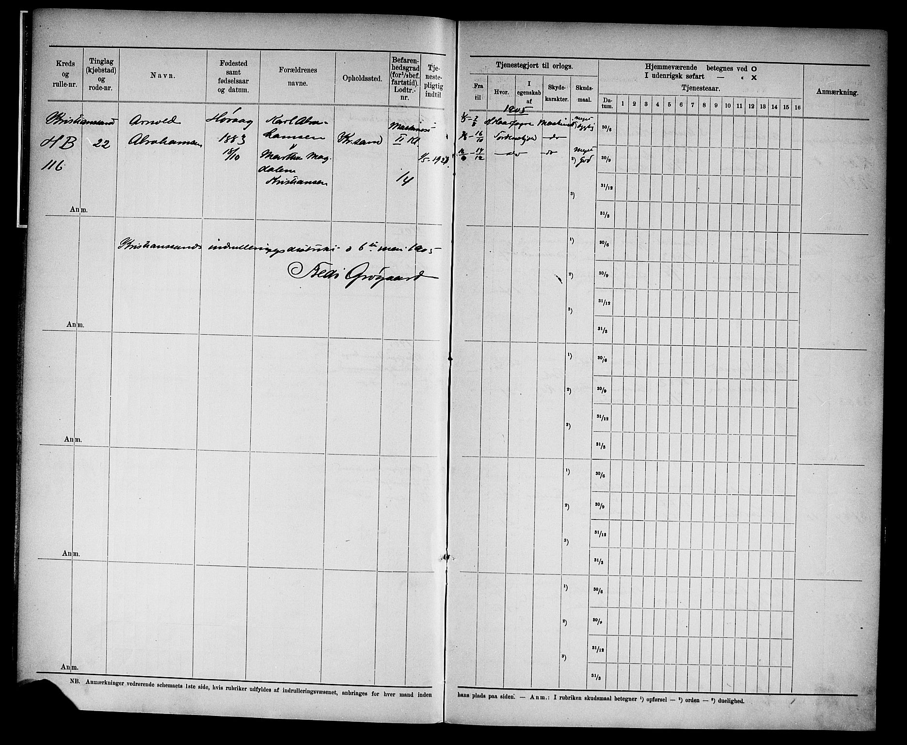 Kristiansand mønstringskrets, SAK/2031-0015/F/Fd/L0007: Rulle sjøvernepliktige, C-7, 1905, s. 8