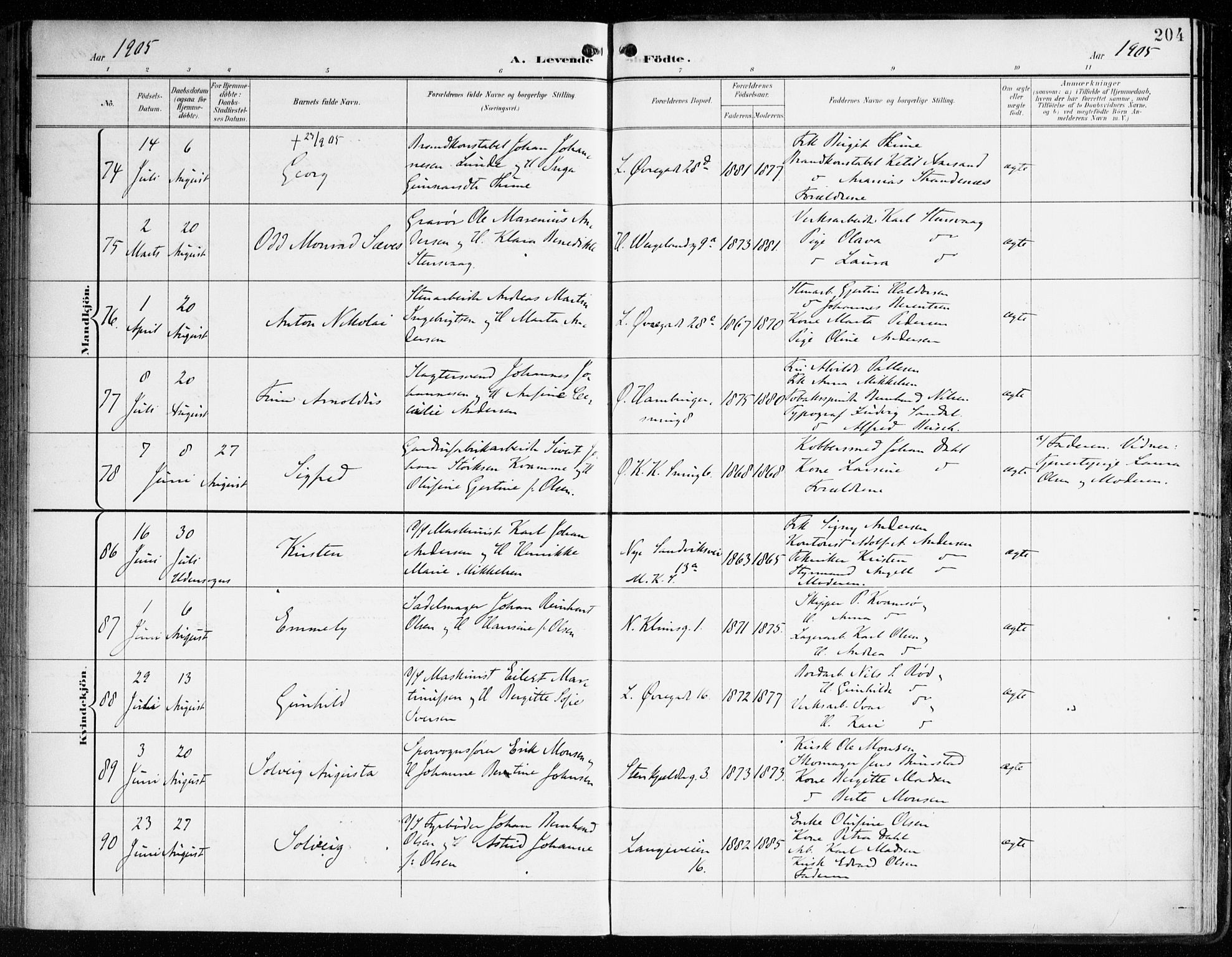 Korskirken sokneprestembete, AV/SAB-A-76101/H/Haa/L0023: Ministerialbok nr. B 9, 1899-1908, s. 204