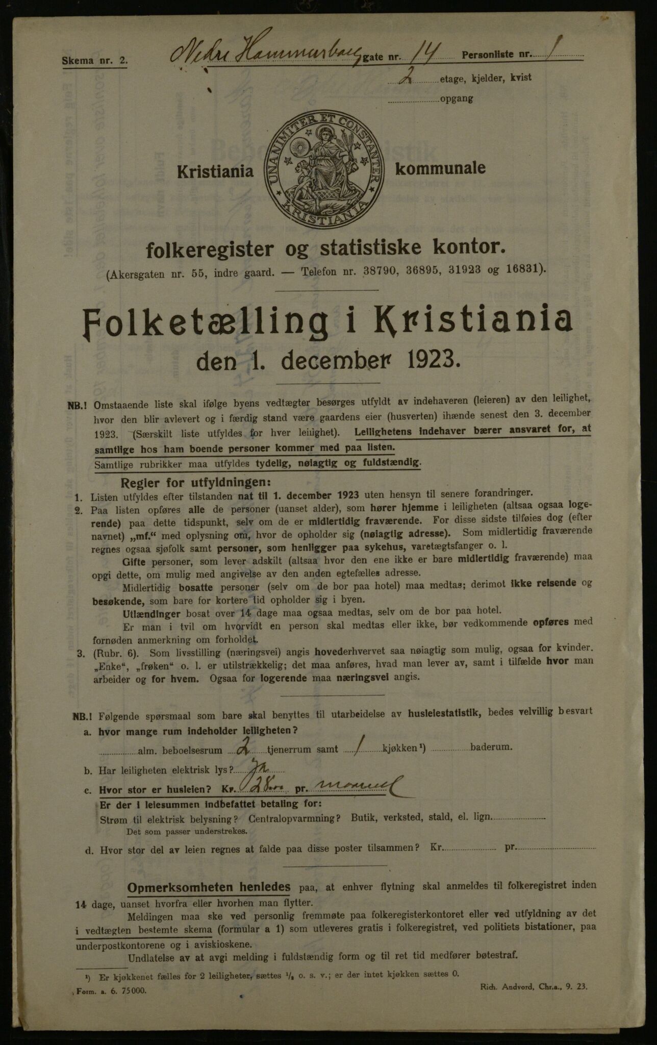 OBA, Kommunal folketelling 1.12.1923 for Kristiania, 1923, s. 76438