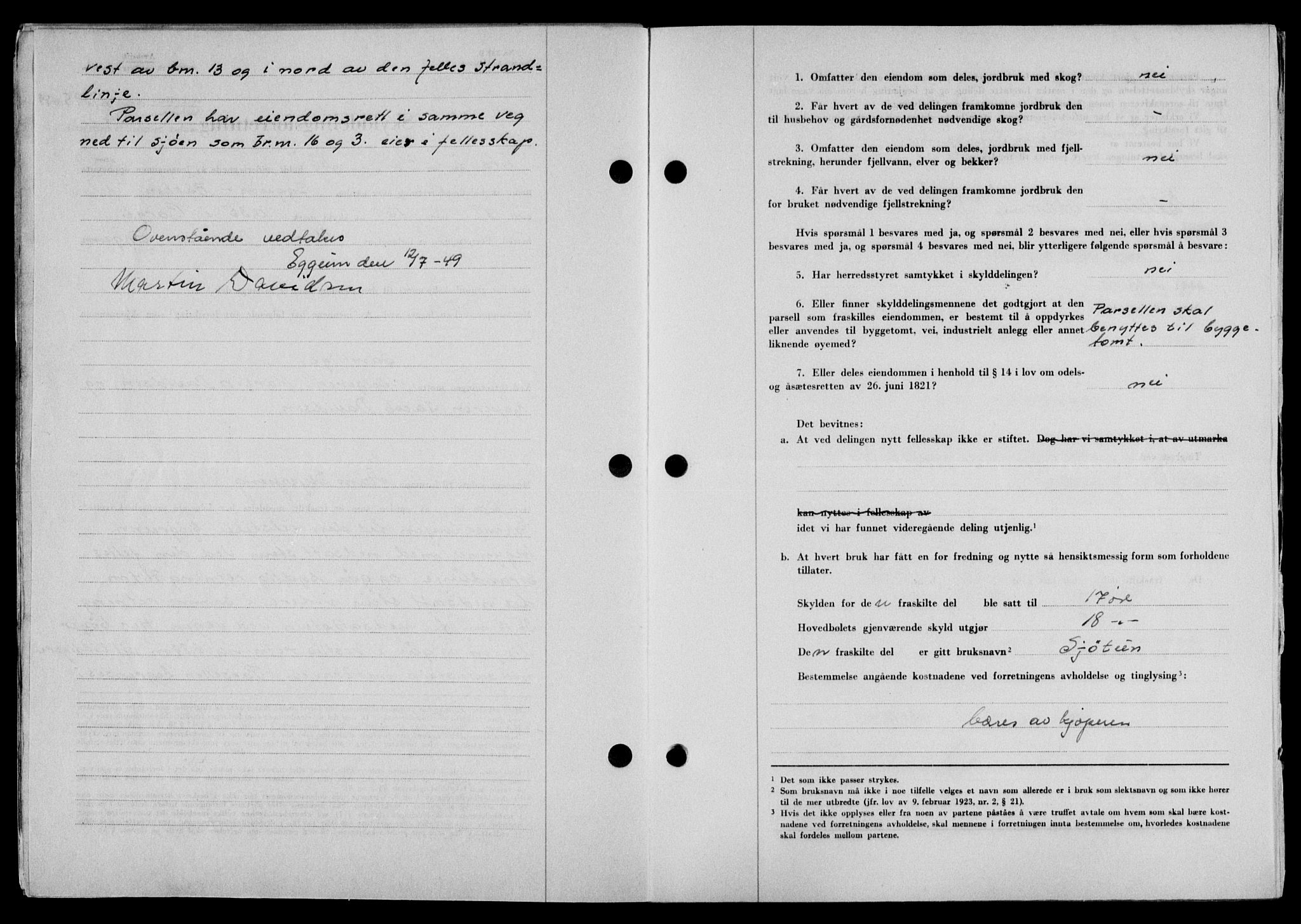 Lofoten sorenskriveri, SAT/A-0017/1/2/2C/L0021a: Pantebok nr. 21a, 1949-1949, Dagboknr: 1595/1949