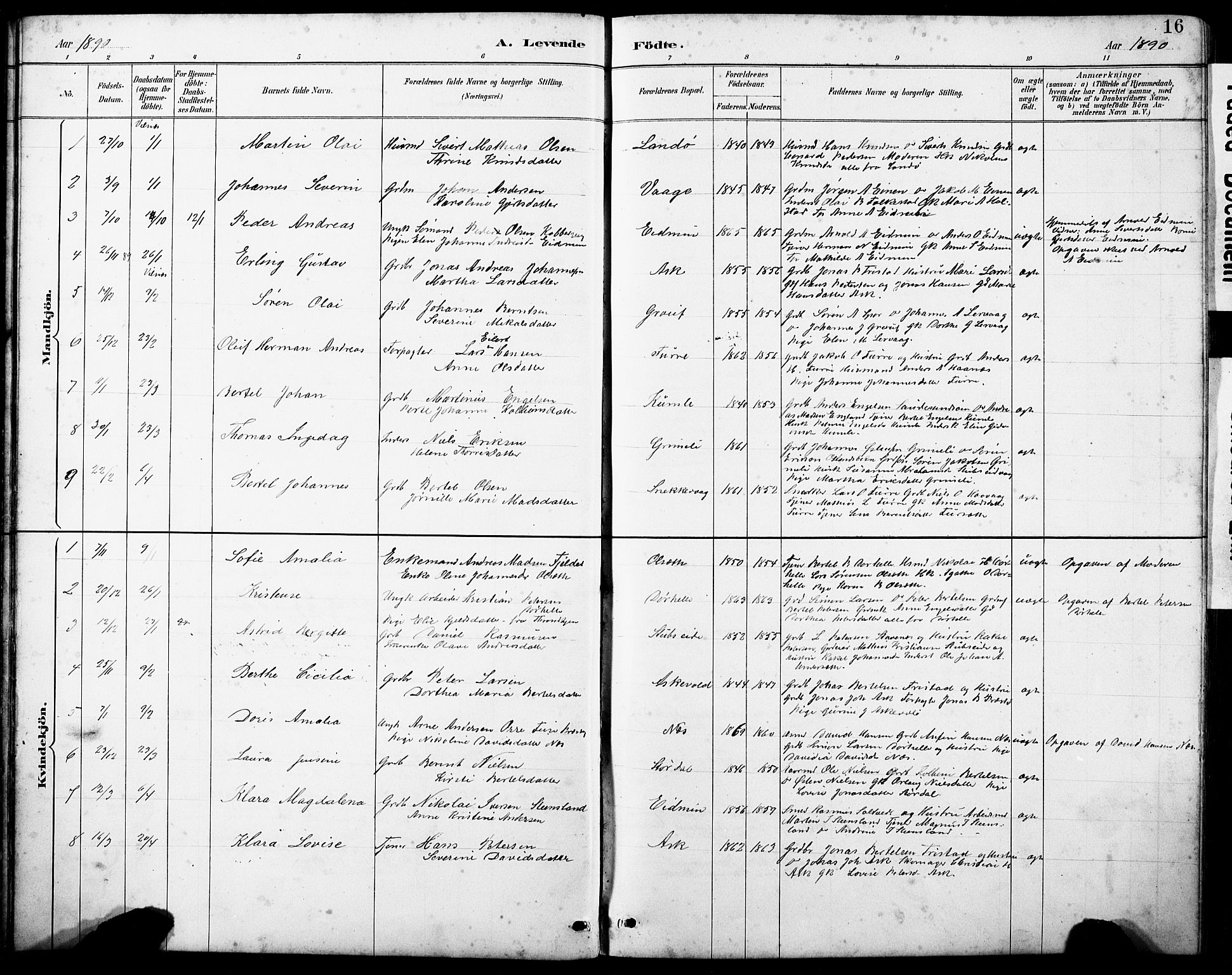 Askvoll sokneprestembete, AV/SAB-A-79501/H/Hab/Haba/L0003: Klokkerbok nr. A 3, 1886-1928, s. 16