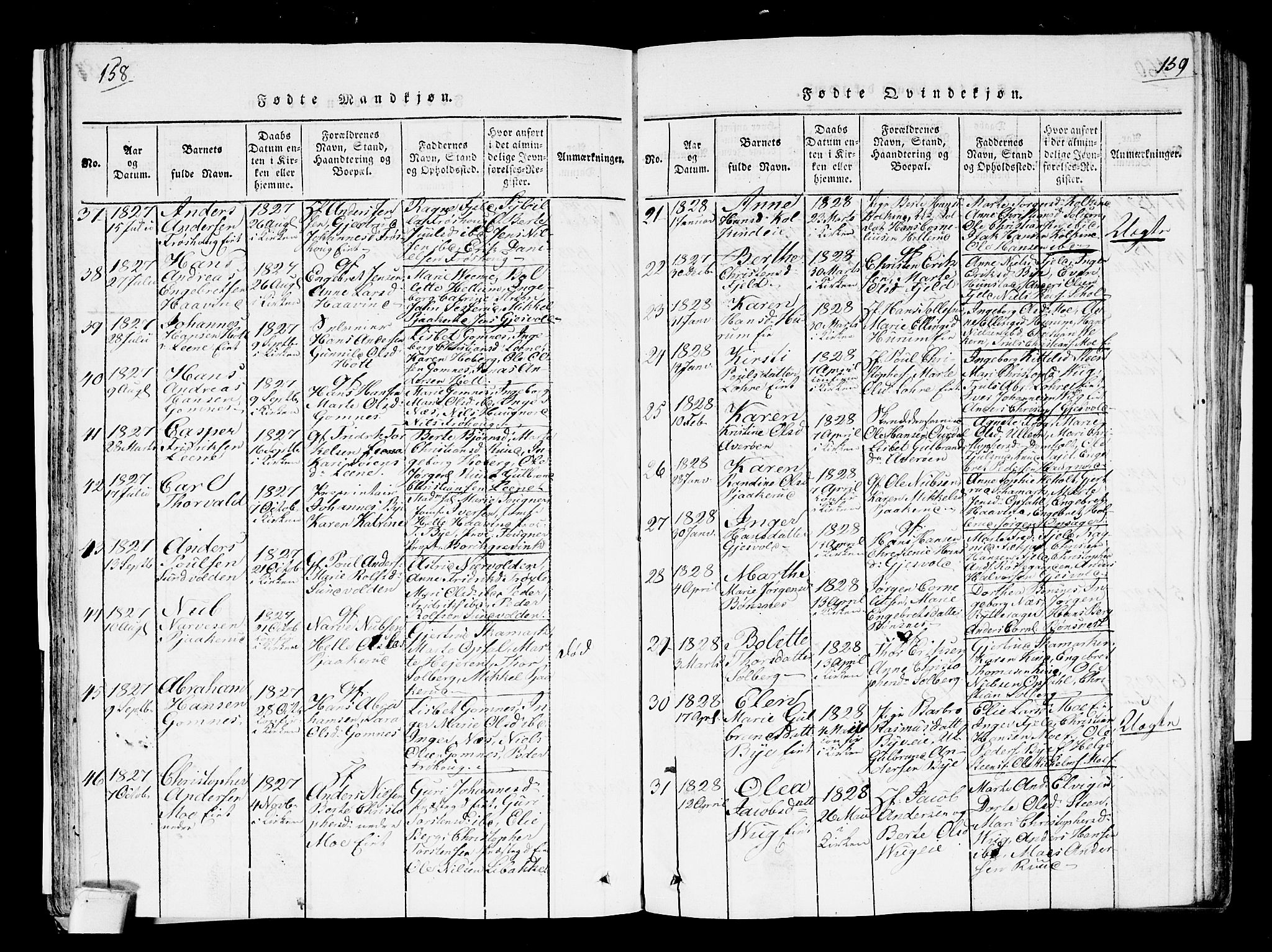 Hole kirkebøker, SAKO/A-228/F/Fa/L0004: Ministerialbok nr. I 4, 1814-1833, s. 158-159