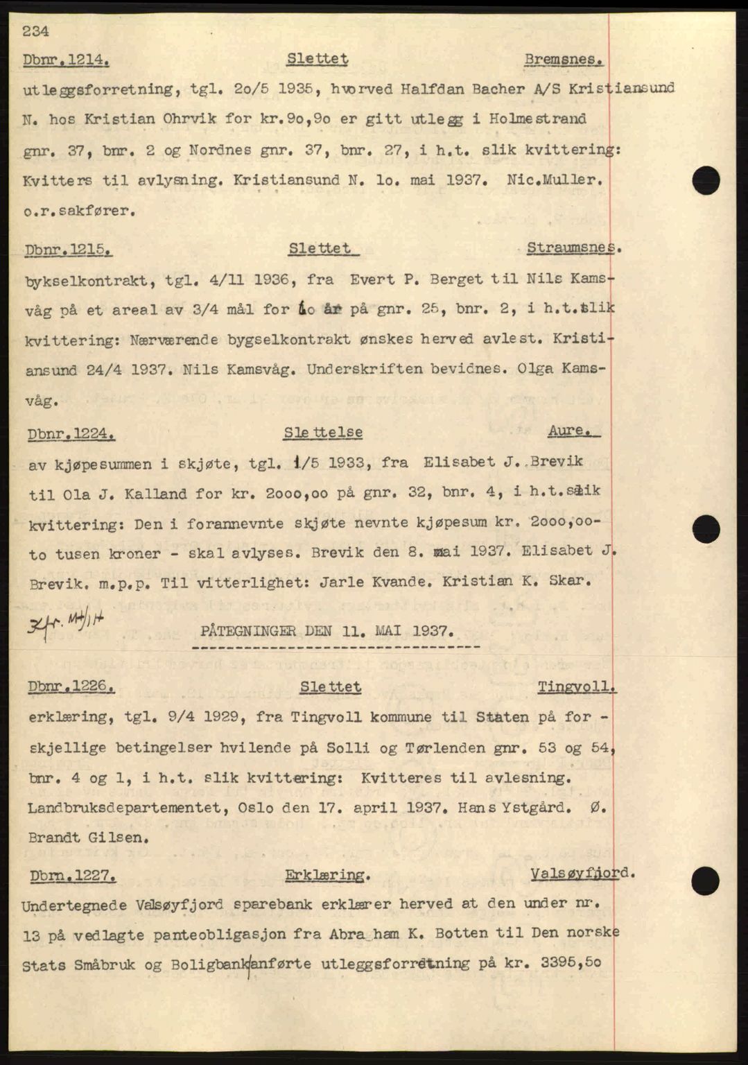 Nordmøre sorenskriveri, SAT/A-4132/1/2/2Ca: Pantebok nr. C80, 1936-1939, Dagboknr: 1214/1937
