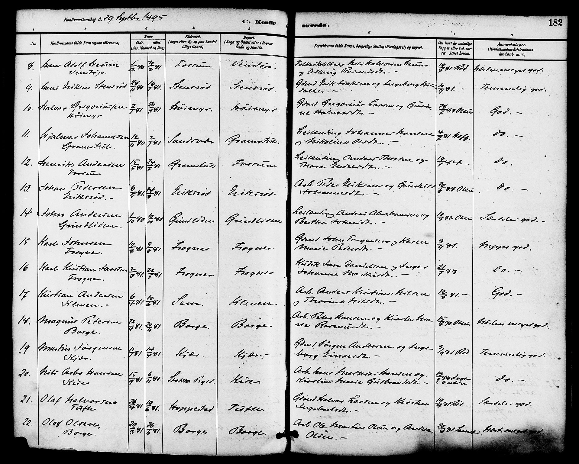 Gjerpen kirkebøker, SAKO/A-265/F/Fa/L0010: Ministerialbok nr. I 10, 1886-1895, s. 182