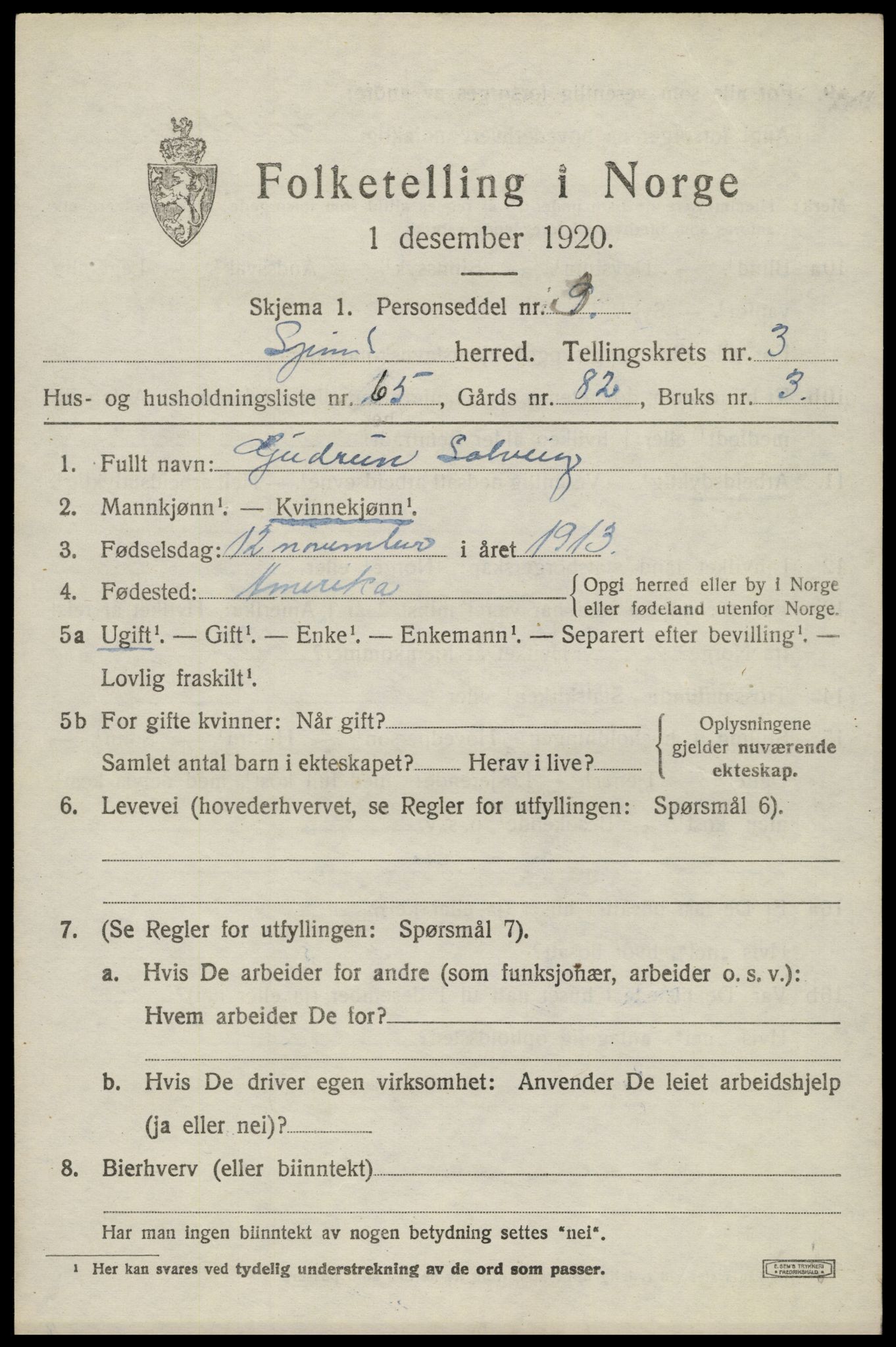 SAK, Folketelling 1920 for 1040 Spind herred, 1920, s. 2187