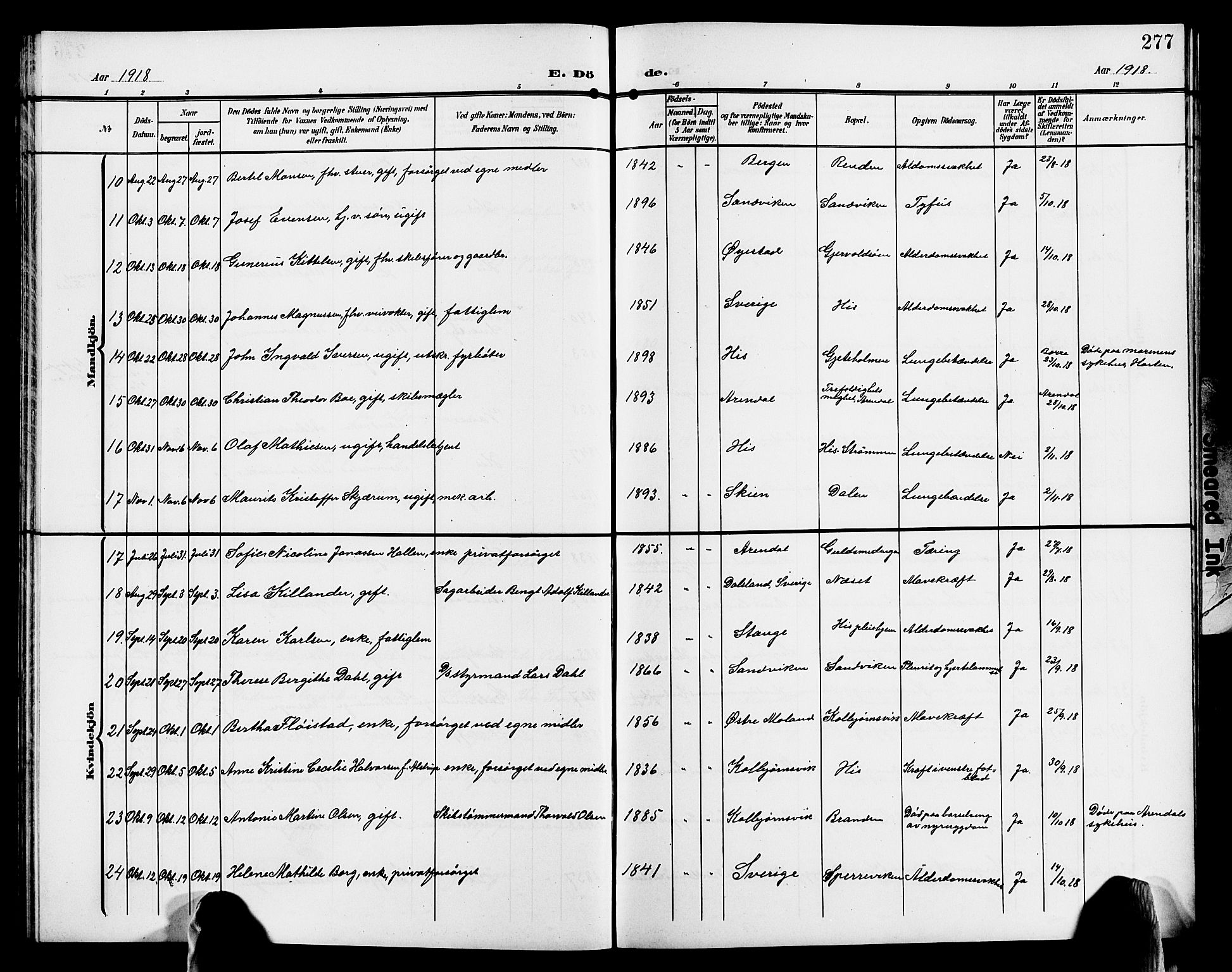 Hisøy sokneprestkontor, AV/SAK-1111-0020/F/Fb/L0004: Klokkerbok nr. B 4, 1905-1923, s. 277