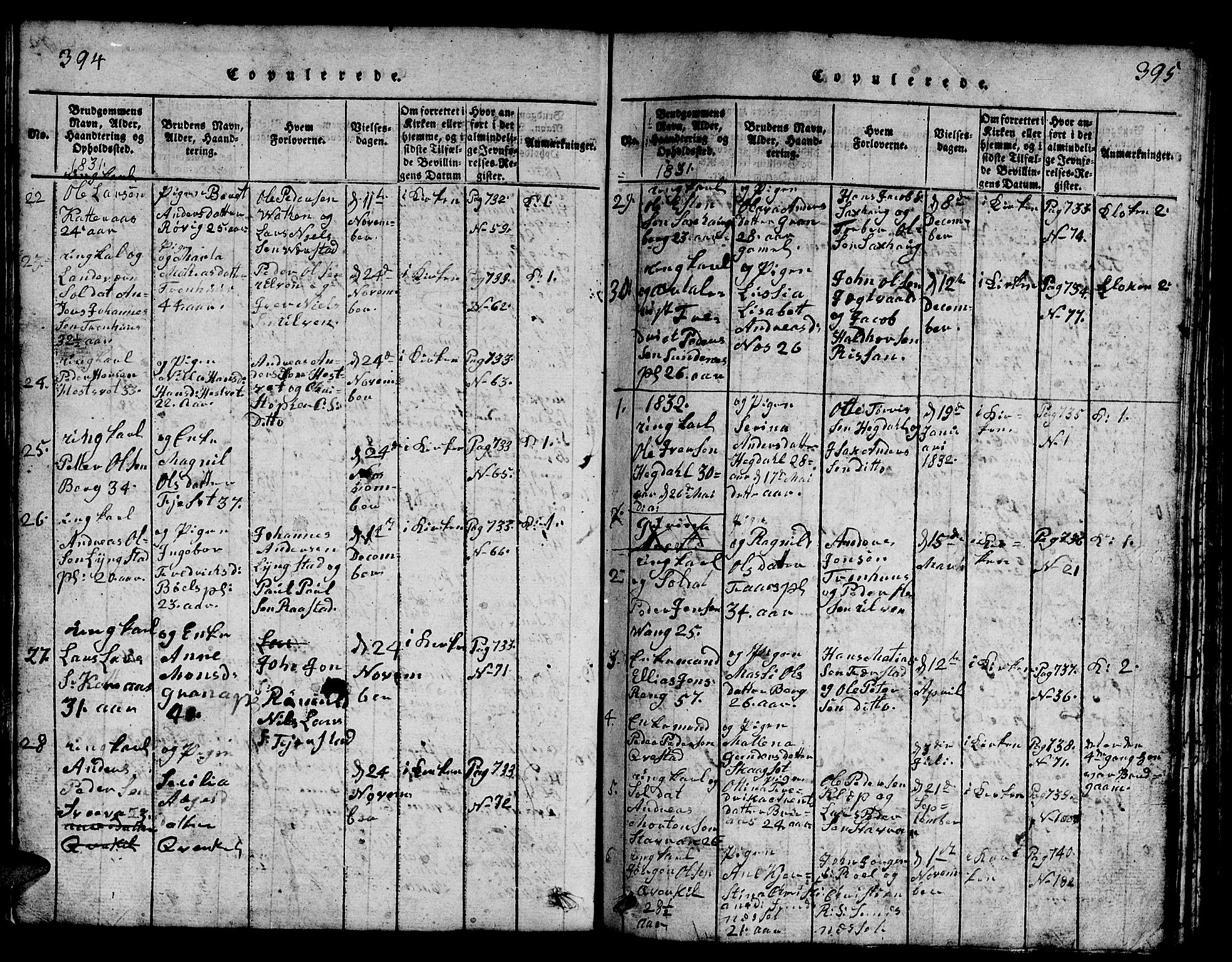 Ministerialprotokoller, klokkerbøker og fødselsregistre - Nord-Trøndelag, AV/SAT-A-1458/730/L0298: Klokkerbok nr. 730C01, 1816-1849, s. 394-395