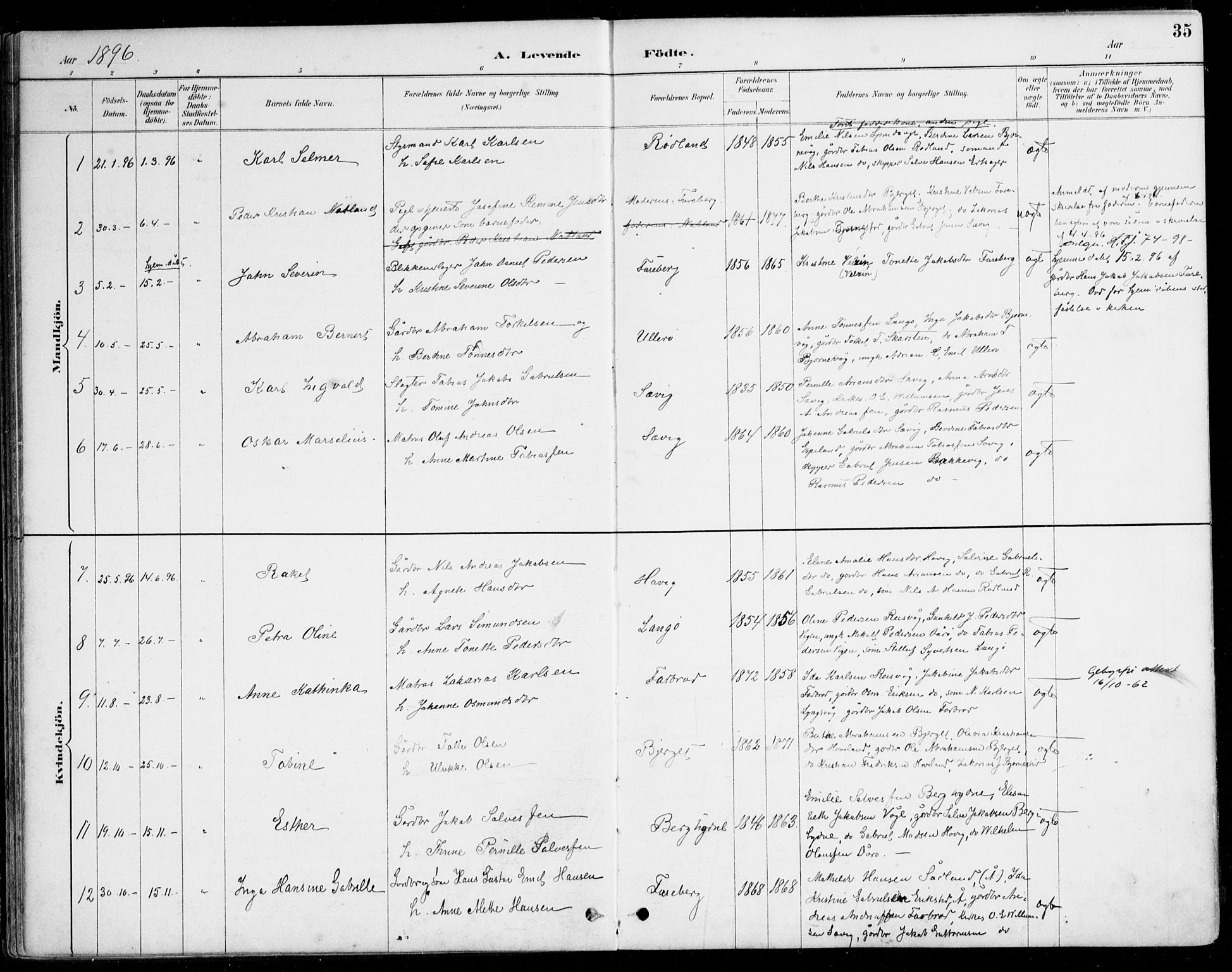 Herad sokneprestkontor, SAK/1111-0018/F/Fa/Fab/L0005: Ministerialbok nr. A 5, 1886-1913, s. 35