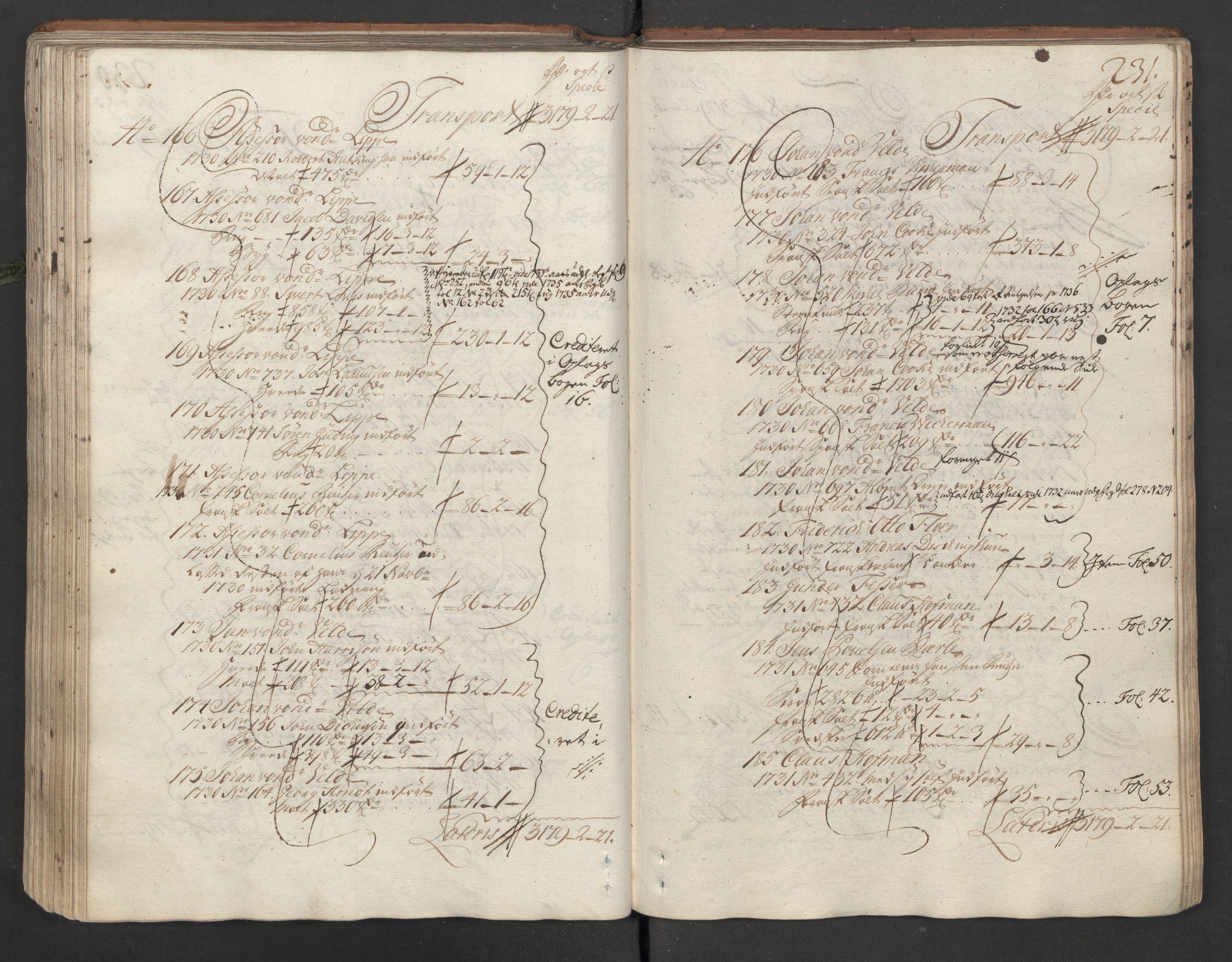 Generaltollkammeret, tollregnskaper, AV/RA-EA-5490/R26/L0016/0001: Tollregnskaper Bergen A / Inngående hovedtollbok, 1731, s. 230b-231a