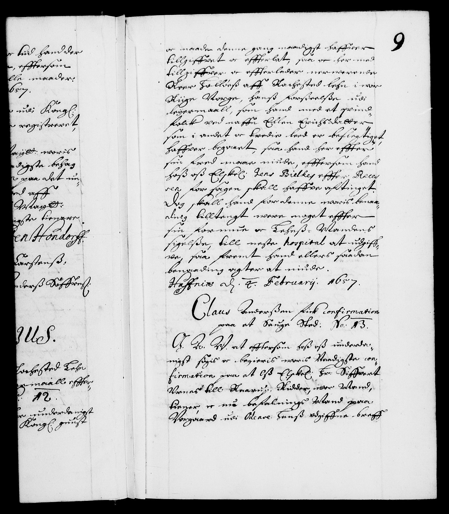 Danske Kanselli 1572-1799, RA/EA-3023/F/Fc/Fca/Fcaa/L0009: Norske registre (mikrofilm), 1657-1660, s. 9a
