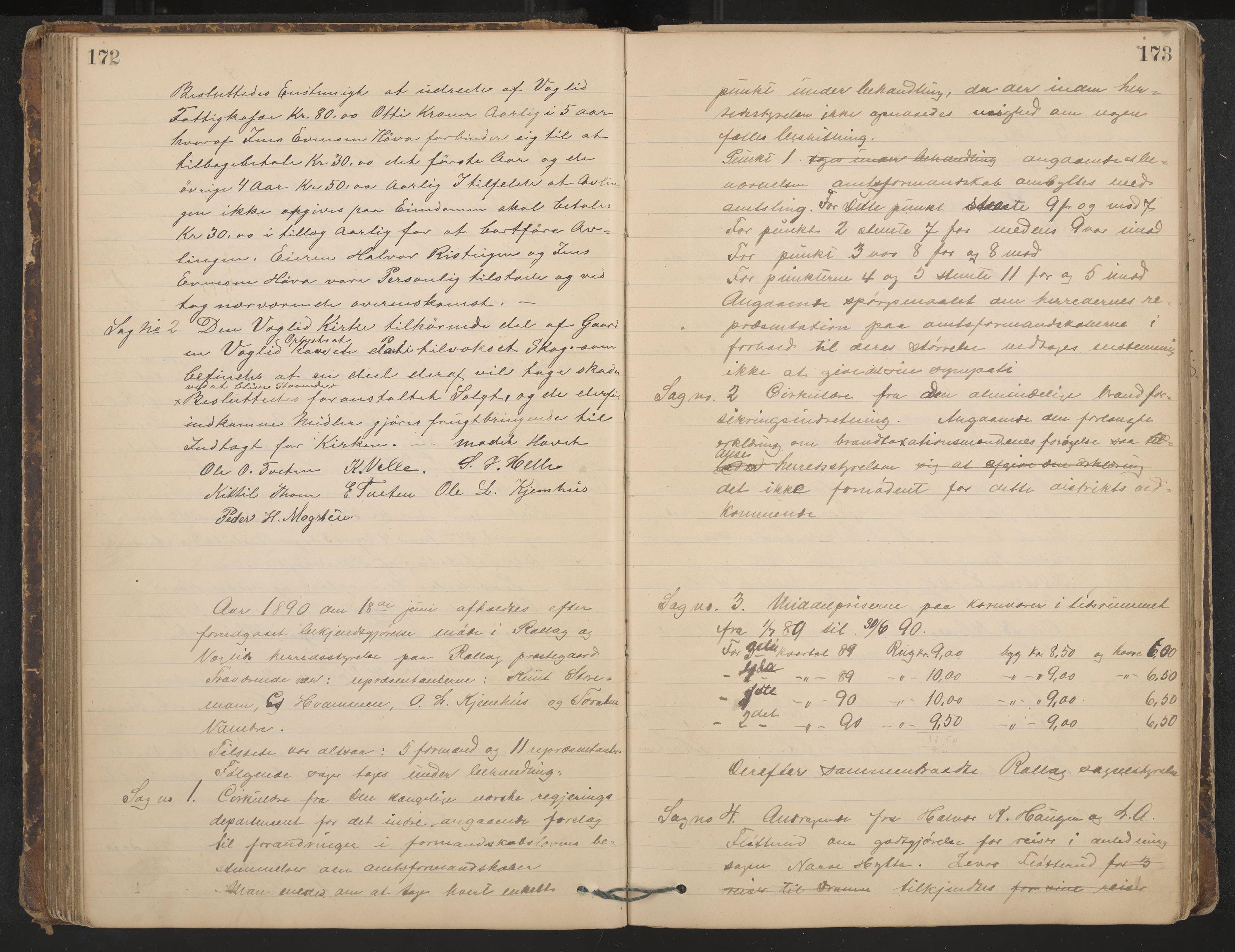 Rollag formannskap og sentraladministrasjon, IKAK/0632021-2/A/Aa/L0003: Møtebok, 1884-1897, s. 172-173