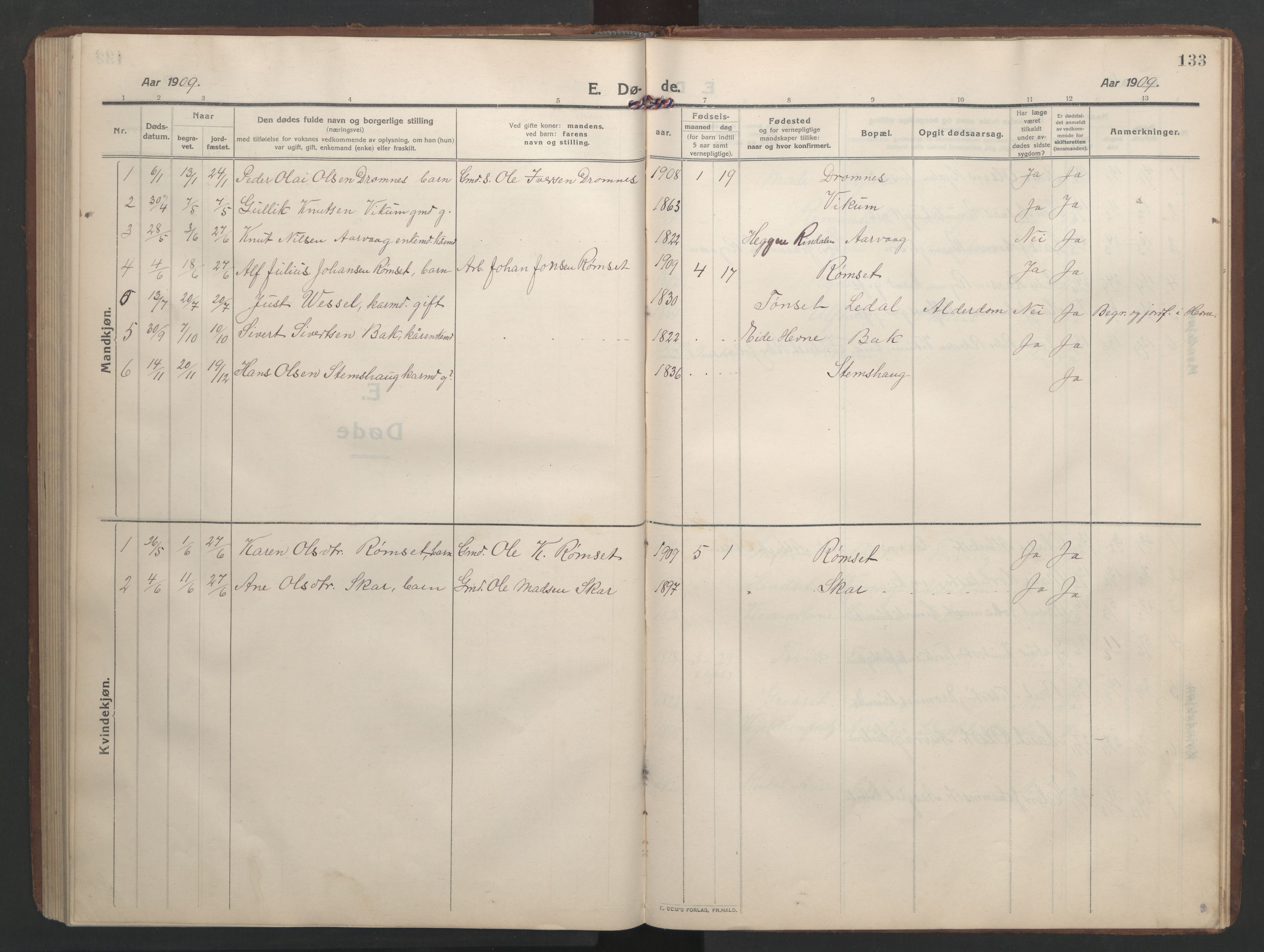 Ministerialprotokoller, klokkerbøker og fødselsregistre - Møre og Romsdal, AV/SAT-A-1454/579/L0919: Klokkerbok nr. 579C01, 1909-1957, s. 133