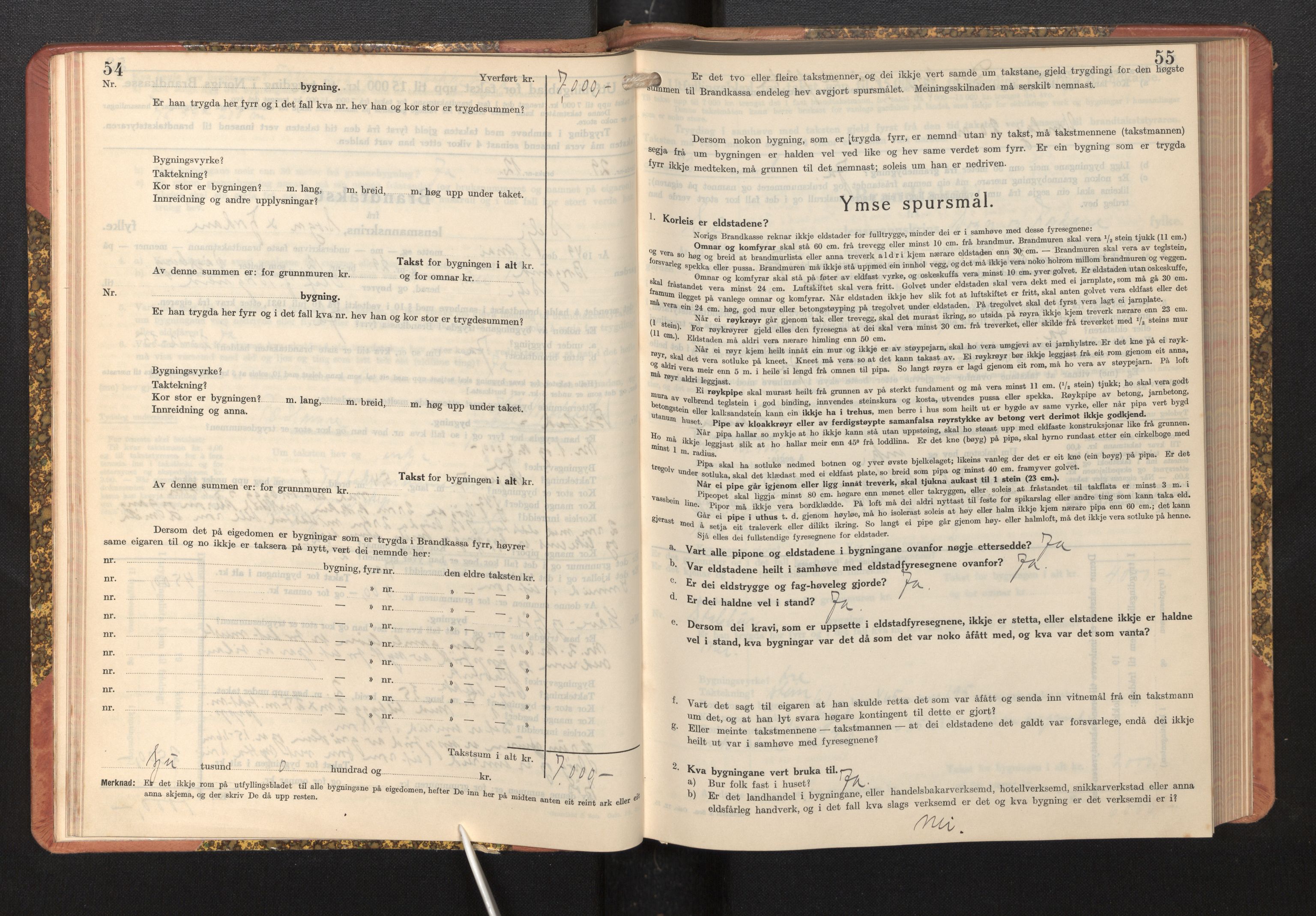 Lensmannen i Selje, AV/SAB-A-29701/0012/L0004: Branntakstprotokoll, skjematakst, 1937-1953, s. 54-55