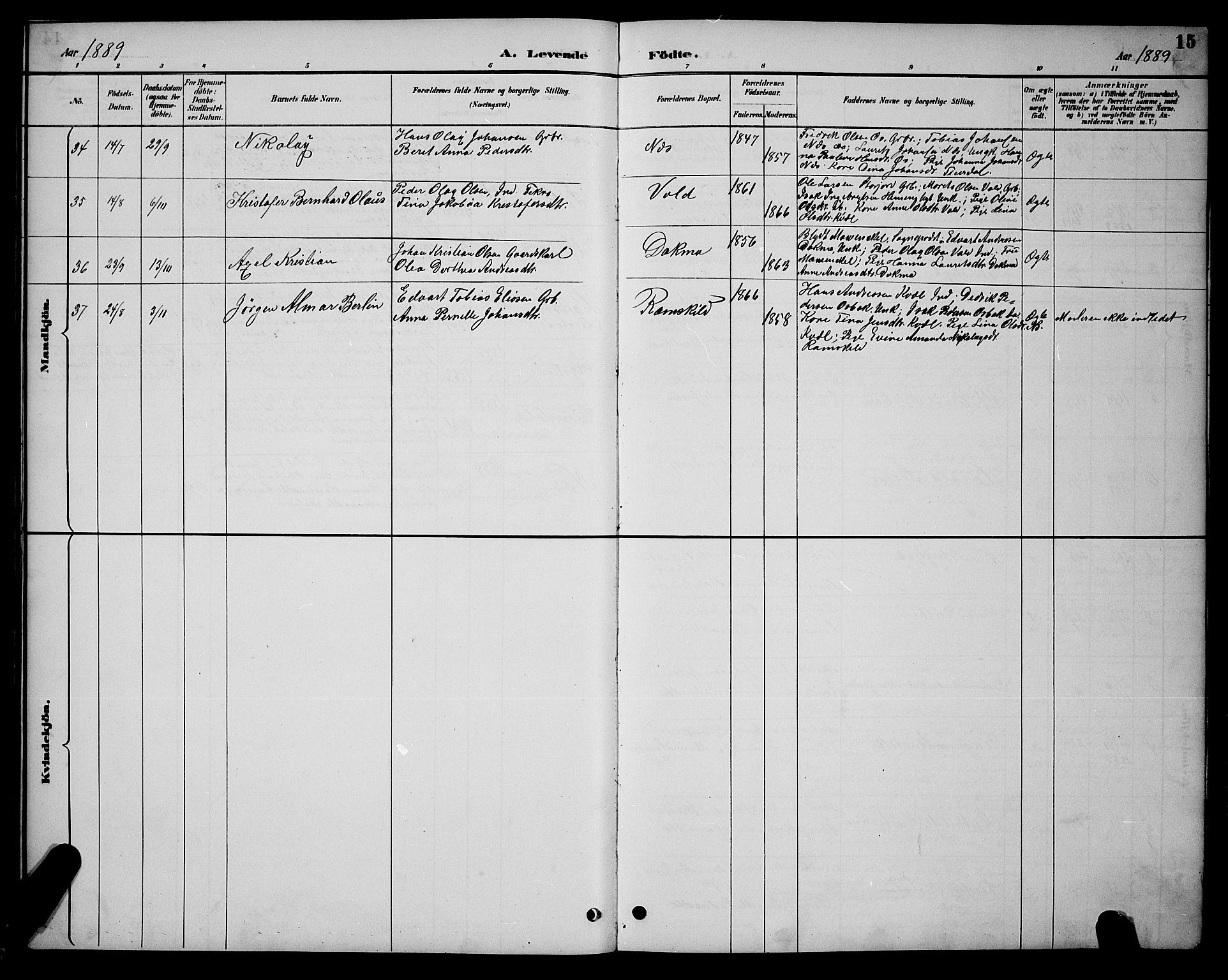 Ministerialprotokoller, klokkerbøker og fødselsregistre - Nordland, AV/SAT-A-1459/846/L0654: Klokkerbok nr. 846C04, 1887-1901, s. 15