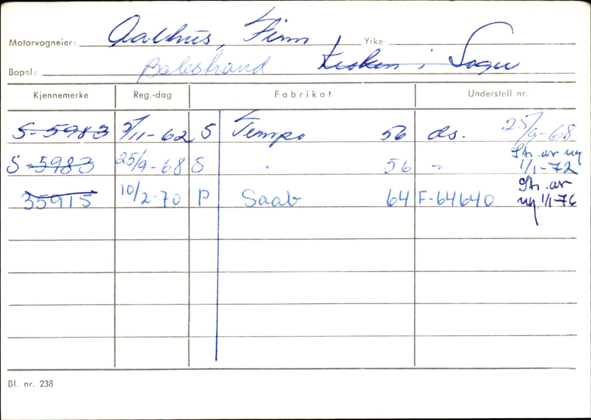 Statens vegvesen, Sogn og Fjordane vegkontor, AV/SAB-A-5301/4/F/L0132: Eigarregister Askvoll A-Å. Balestrand A-Å, 1945-1975, s. 2539