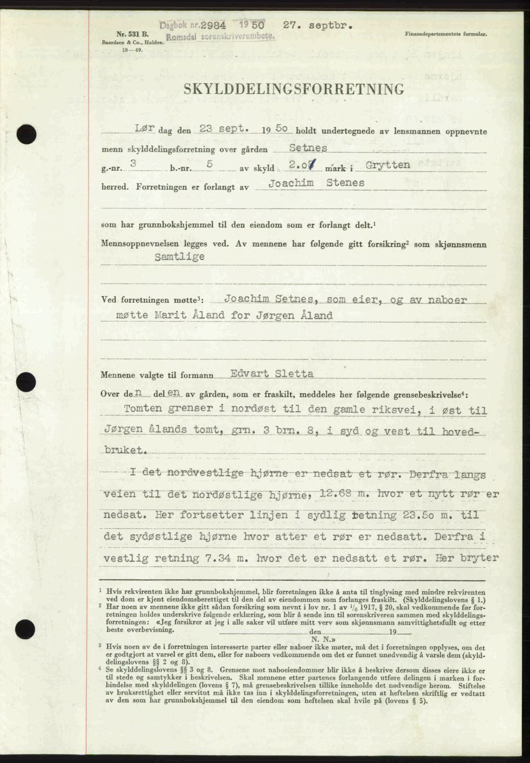 Romsdal sorenskriveri, AV/SAT-A-4149/1/2/2C: Pantebok nr. A34, 1950-1950, Dagboknr: 2984/1950