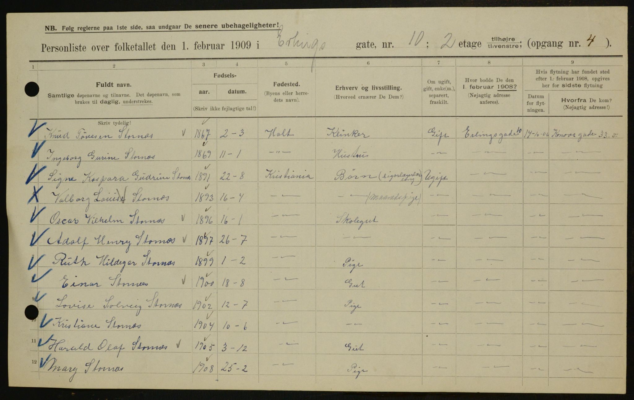 OBA, Kommunal folketelling 1.2.1909 for Kristiania kjøpstad, 1909, s. 19861