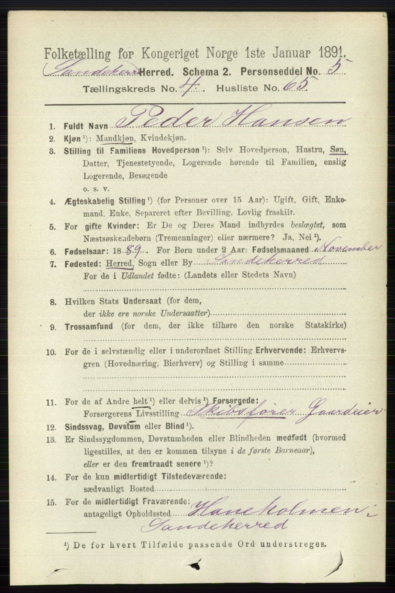 RA, Folketelling 1891 for 0724 Sandeherred herred, 1891, s. 2683