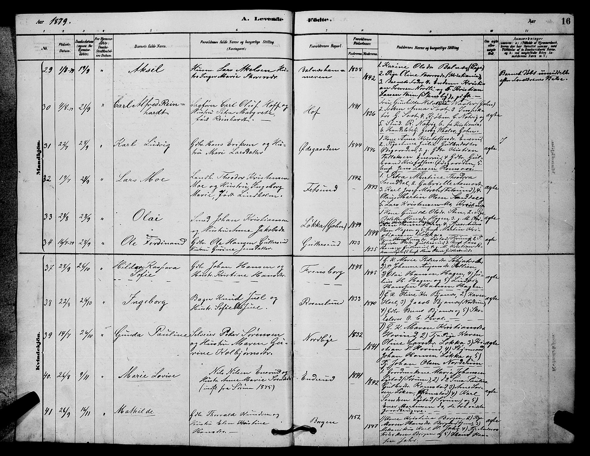 Fet prestekontor Kirkebøker, AV/SAO-A-10370a/G/Ga/L0006: Klokkerbok nr. I 6, 1878-1891, s. 16