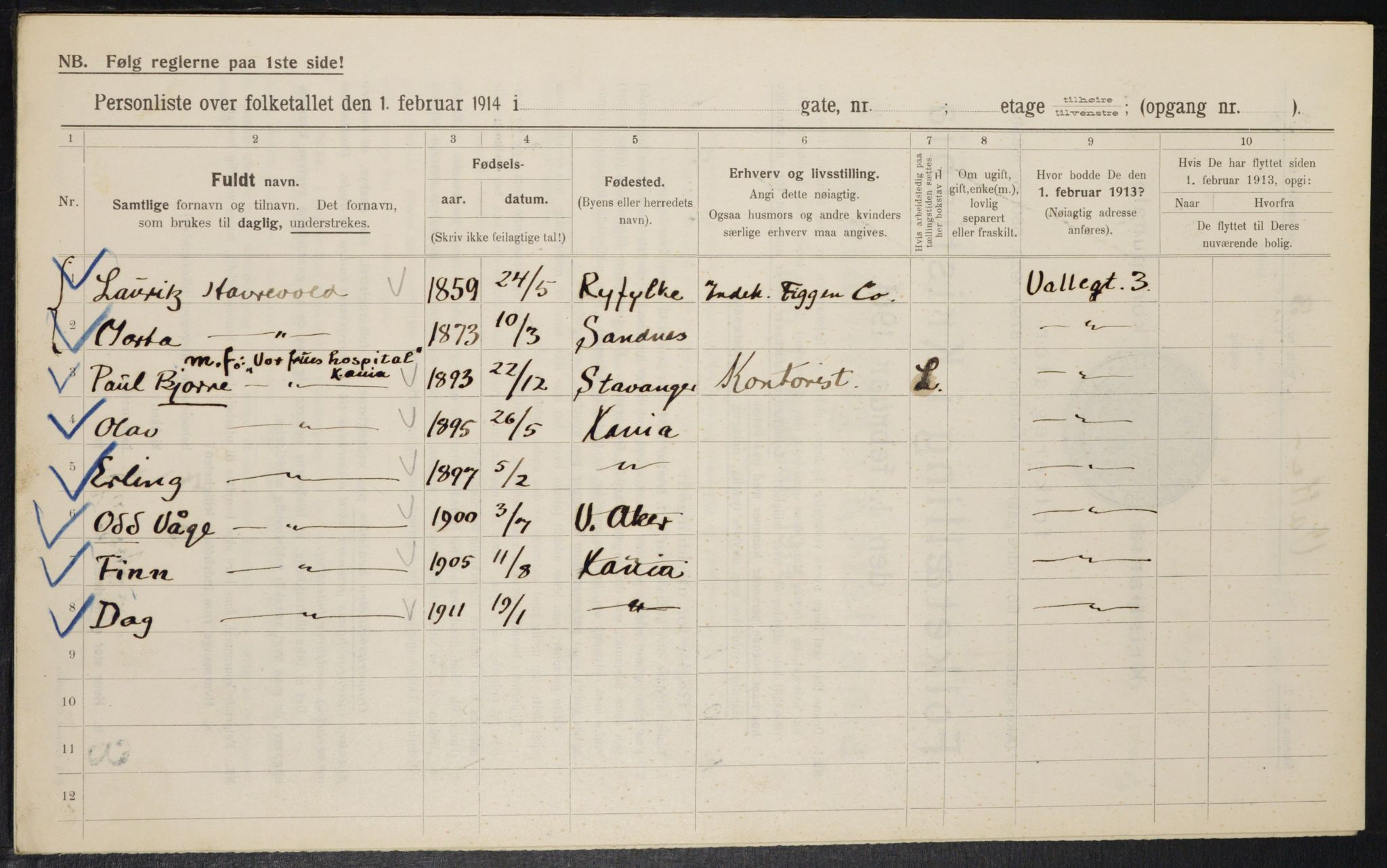 OBA, Kommunal folketelling 1.2.1914 for Kristiania, 1914, s. 122923