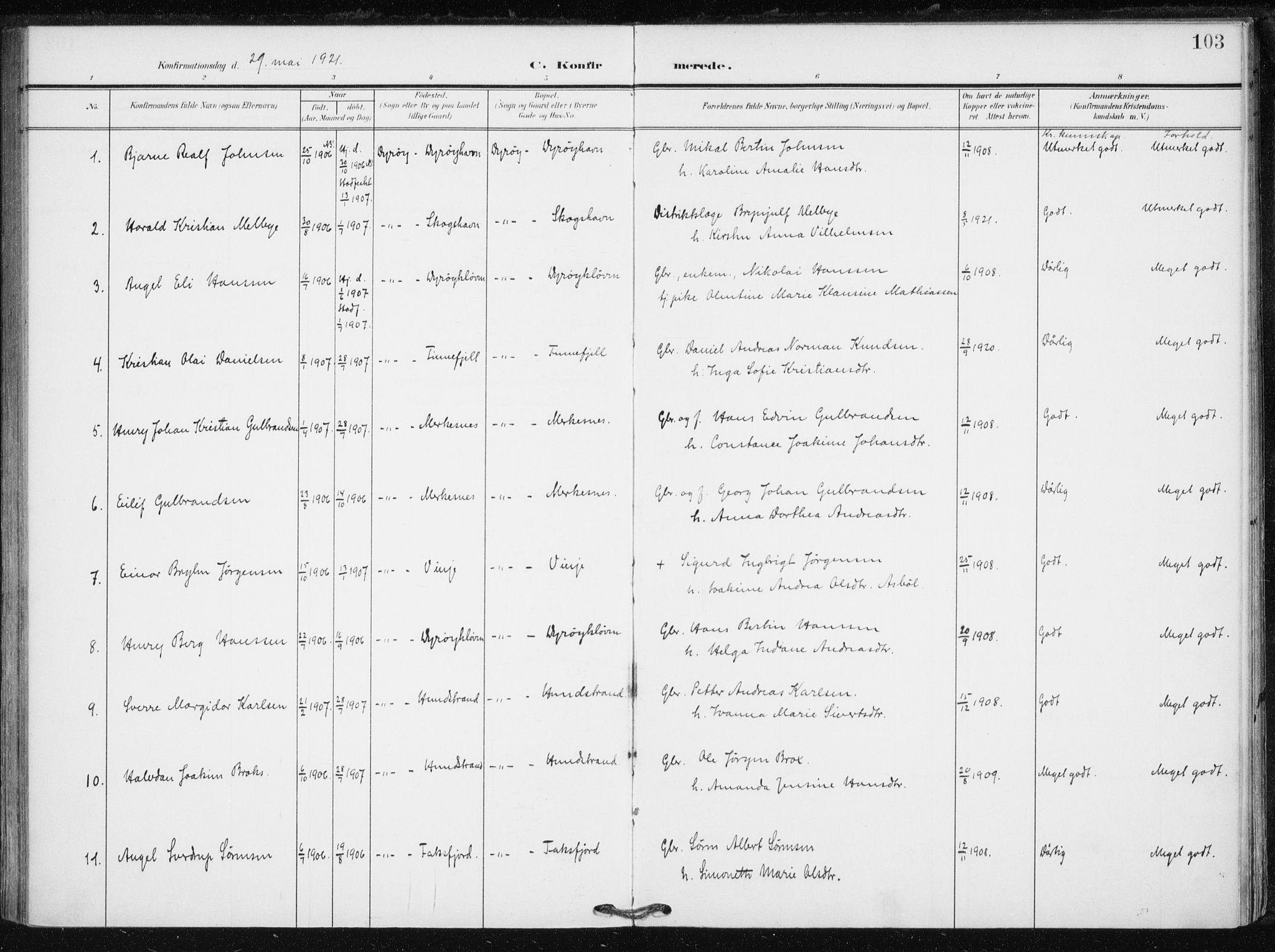 Tranøy sokneprestkontor, AV/SATØ-S-1313/I/Ia/Iaa/L0013kirke: Ministerialbok nr. 13, 1905-1922, s. 103