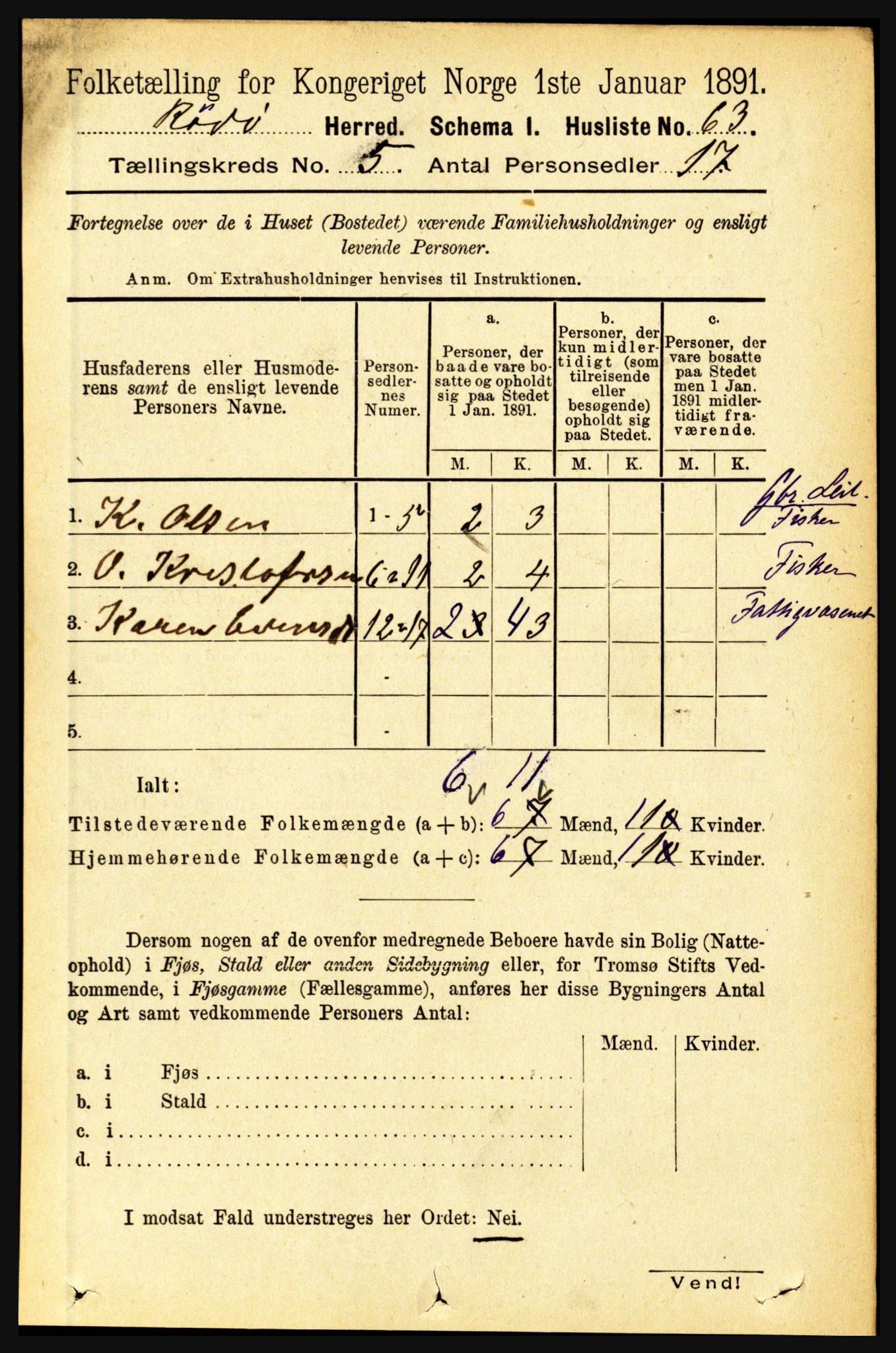 RA, Folketelling 1891 for 1836 Rødøy herred, 1891, s. 2409