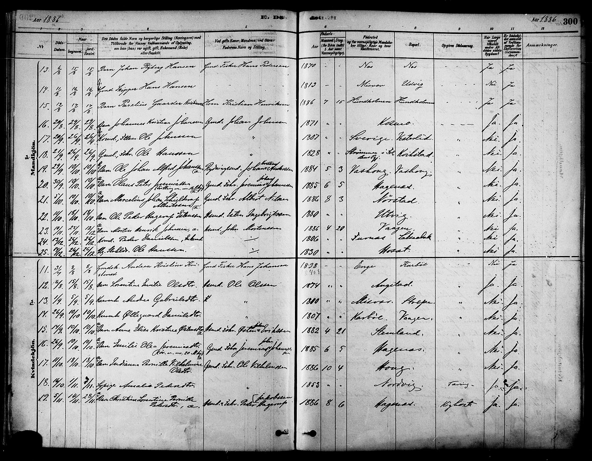 Ministerialprotokoller, klokkerbøker og fødselsregistre - Nordland, AV/SAT-A-1459/852/L0740: Ministerialbok nr. 852A10, 1878-1894, s. 300