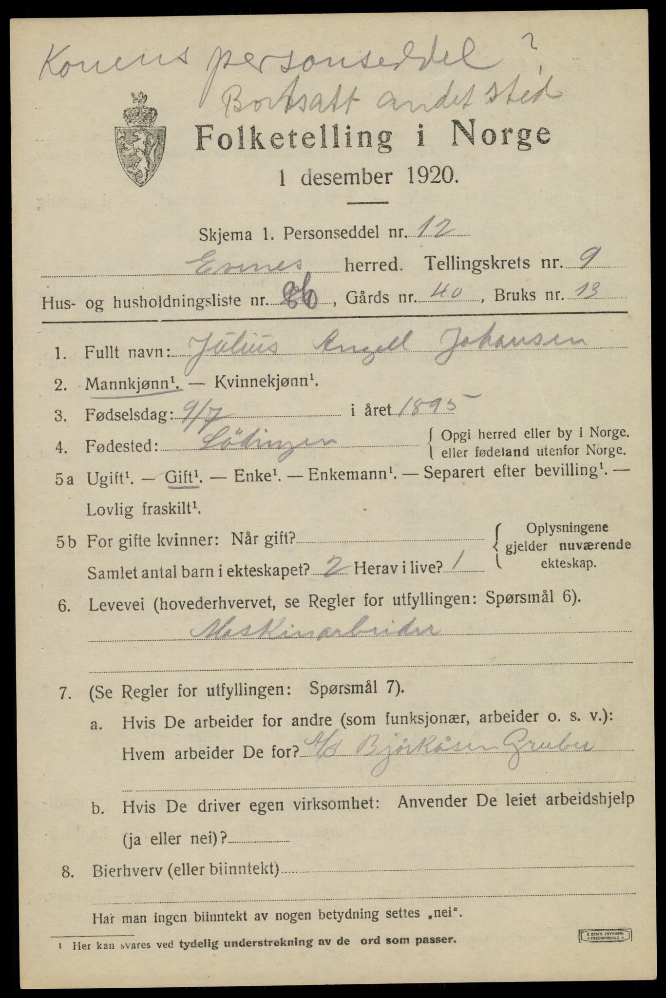SAT, Folketelling 1920 for 1853 Evenes herred, 1920, s. 8566