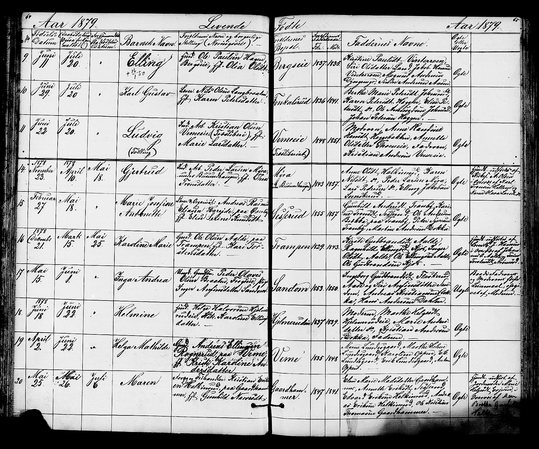 Lunder kirkebøker, AV/SAKO-A-629/G/Ga/L0003a: Klokkerbok nr. I 3, 1869-1888, s. 64-65