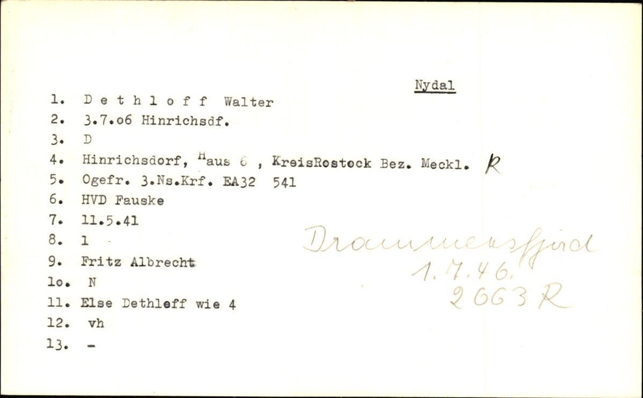 Hjemsendte tyskere , RA/RAFA-6487/D/Db/L0009: Dethoff-Erfurth, 1945-1947, s. 2