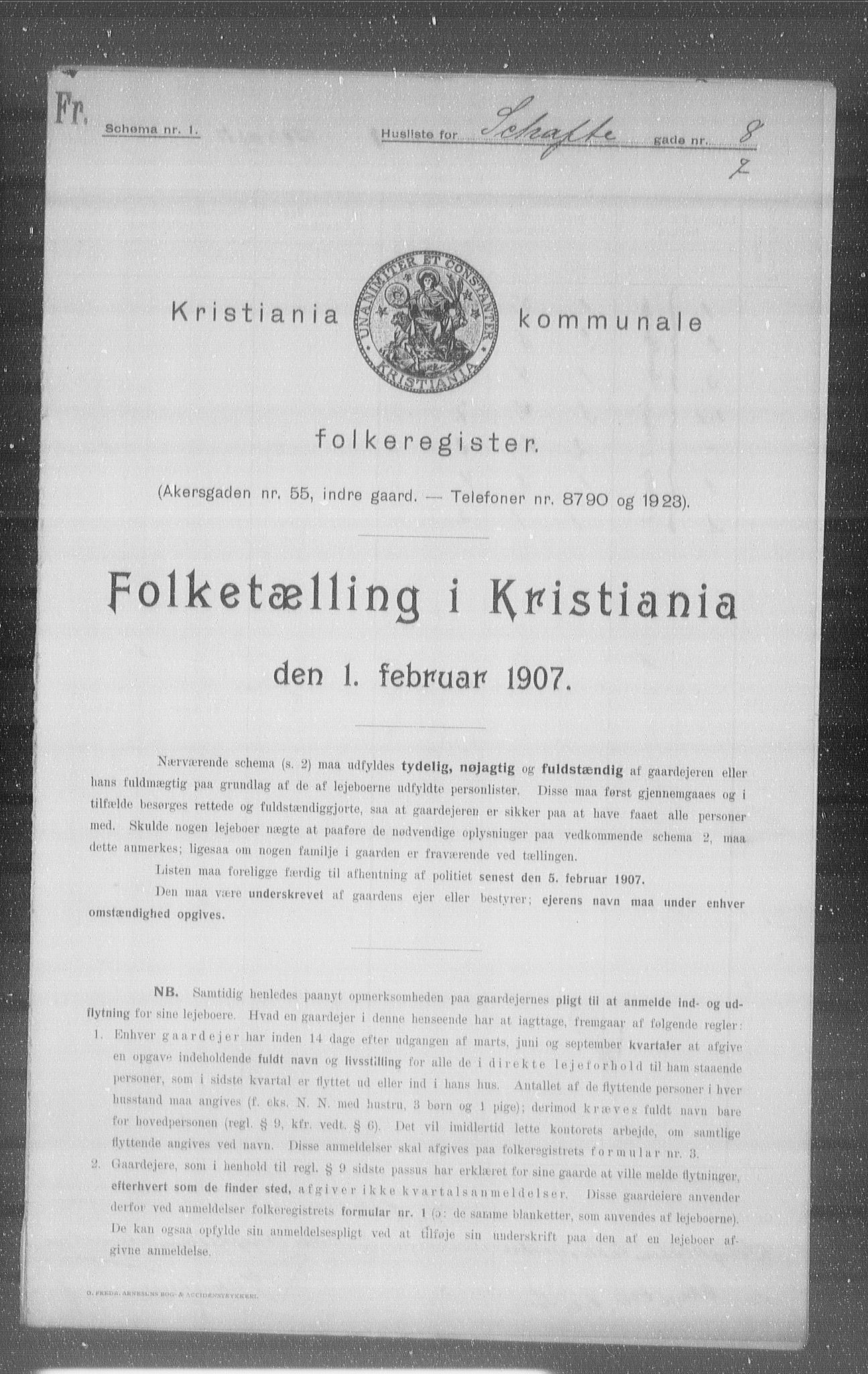 OBA, Kommunal folketelling 1.2.1907 for Kristiania kjøpstad, 1907, s. 45722