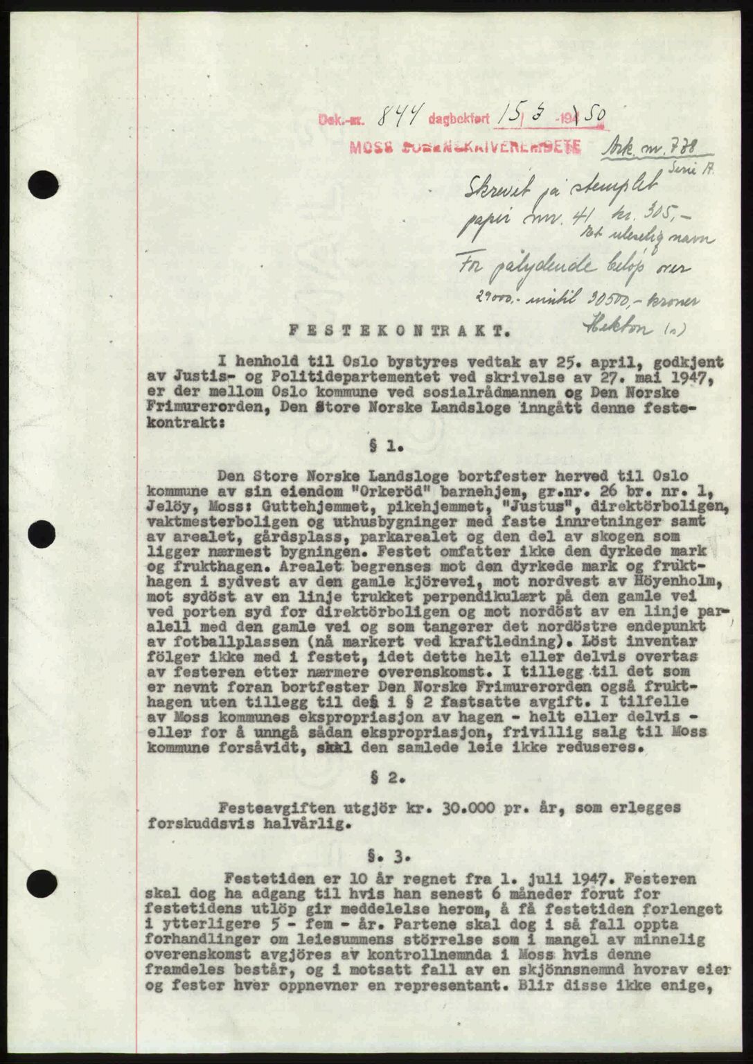 Moss sorenskriveri, SAO/A-10168: Pantebok nr. A25, 1950-1950, Dagboknr: 844/1950
