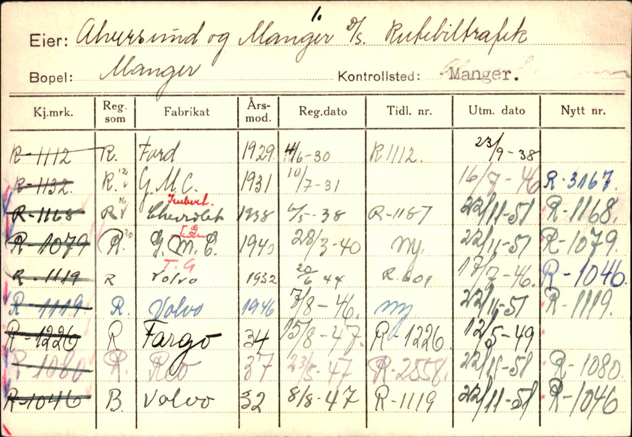 Statens vegvesen, Hordaland vegkontor, SAB/A-5201/2/Ha/L0001: R-eierkort A, 1920-1971, s. 666