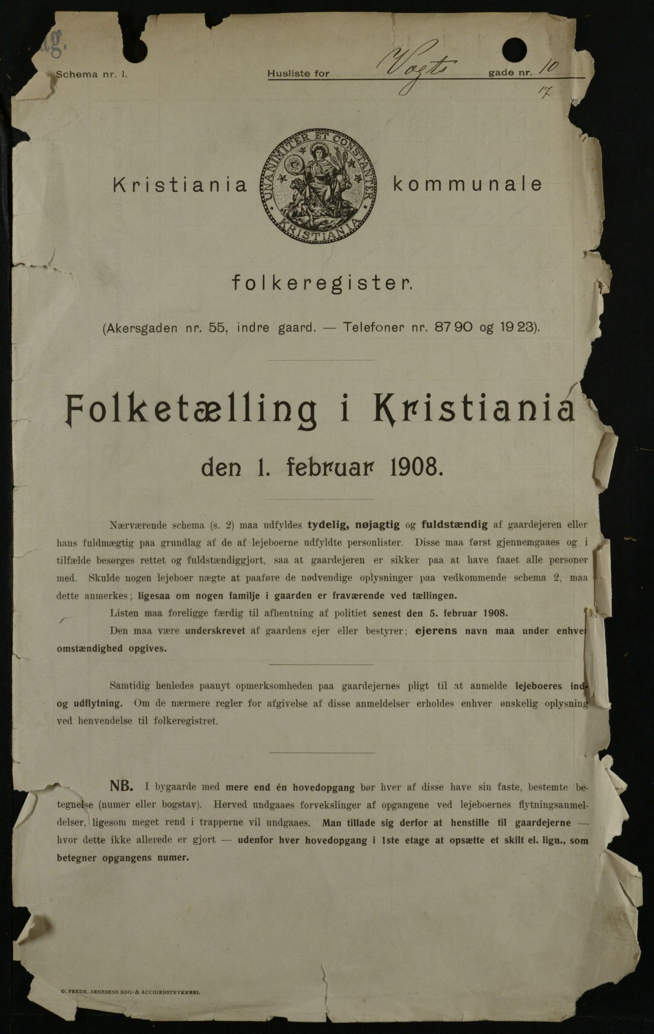 OBA, Kommunal folketelling 1.2.1908 for Kristiania kjøpstad, 1908, s. 111529