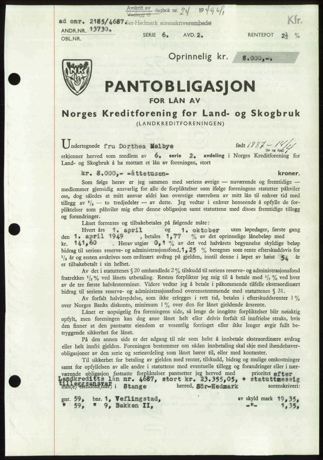 Sør-Hedmark sorenskriveri, SAH/TING-014/H/Hb/Hbd/L0018: Pantebok nr. 18, 1948-1949, Dagboknr: 24/1949