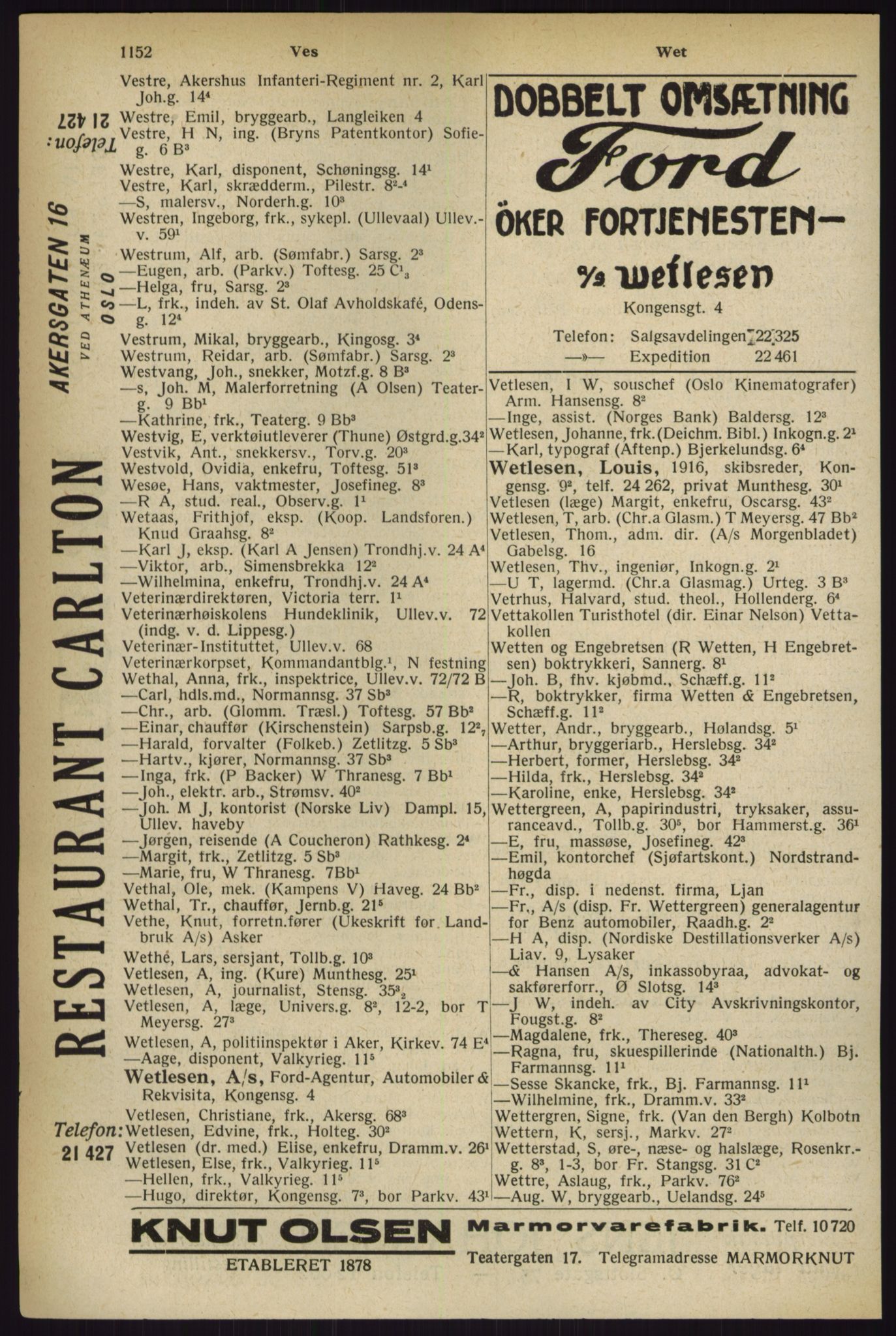 Kristiania/Oslo adressebok, PUBL/-, 1927, s. 1152