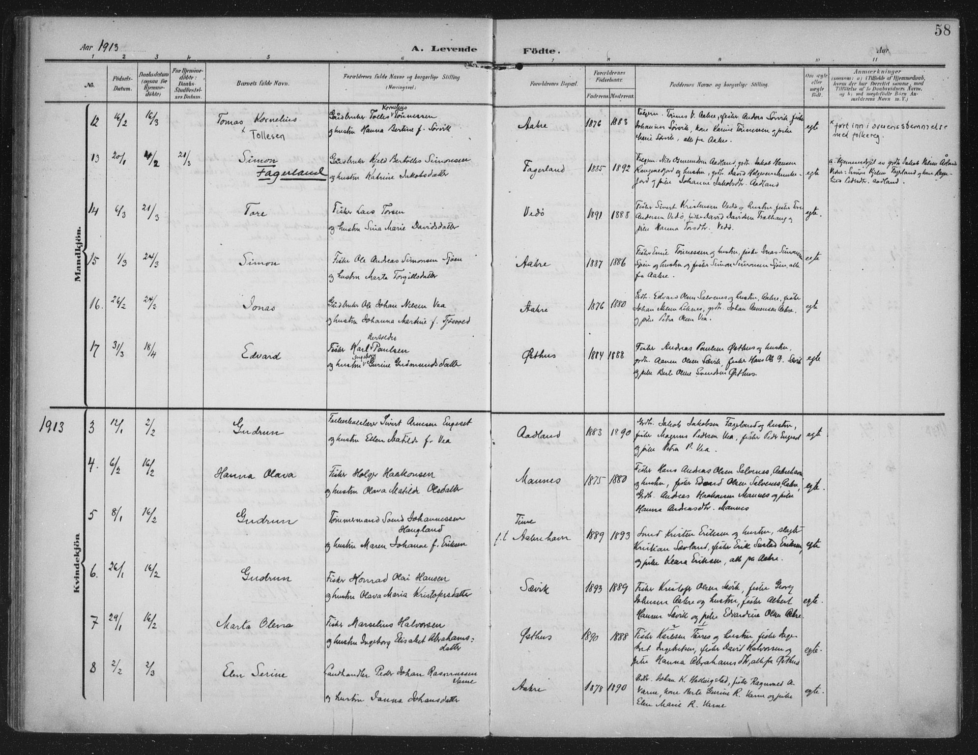 Kopervik sokneprestkontor, AV/SAST-A-101850/H/Ha/Haa/L0005: Ministerialbok nr. A 5, 1906-1924, s. 58