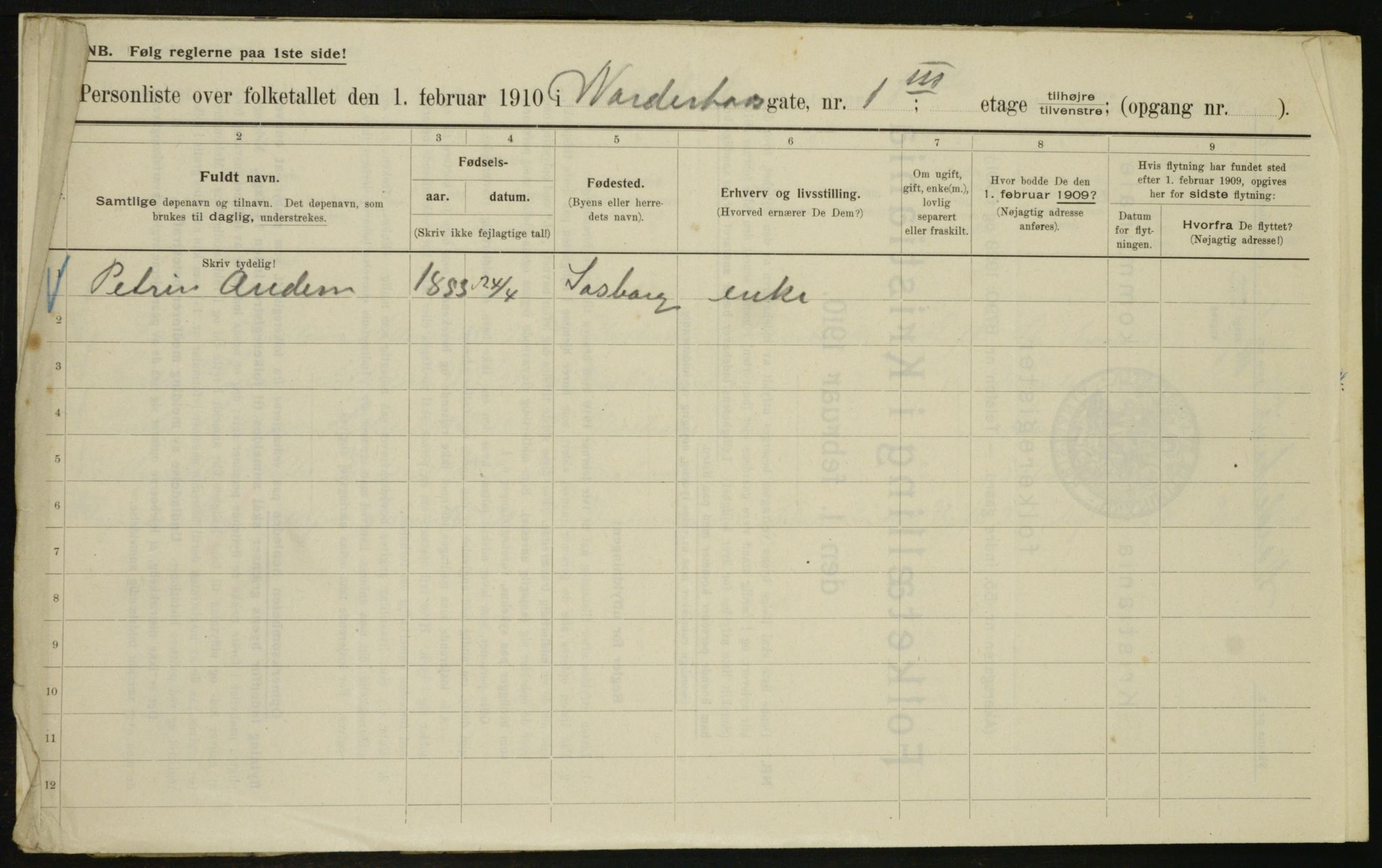 OBA, Kommunal folketelling 1.2.1910 for Kristiania, 1910, s. 69993