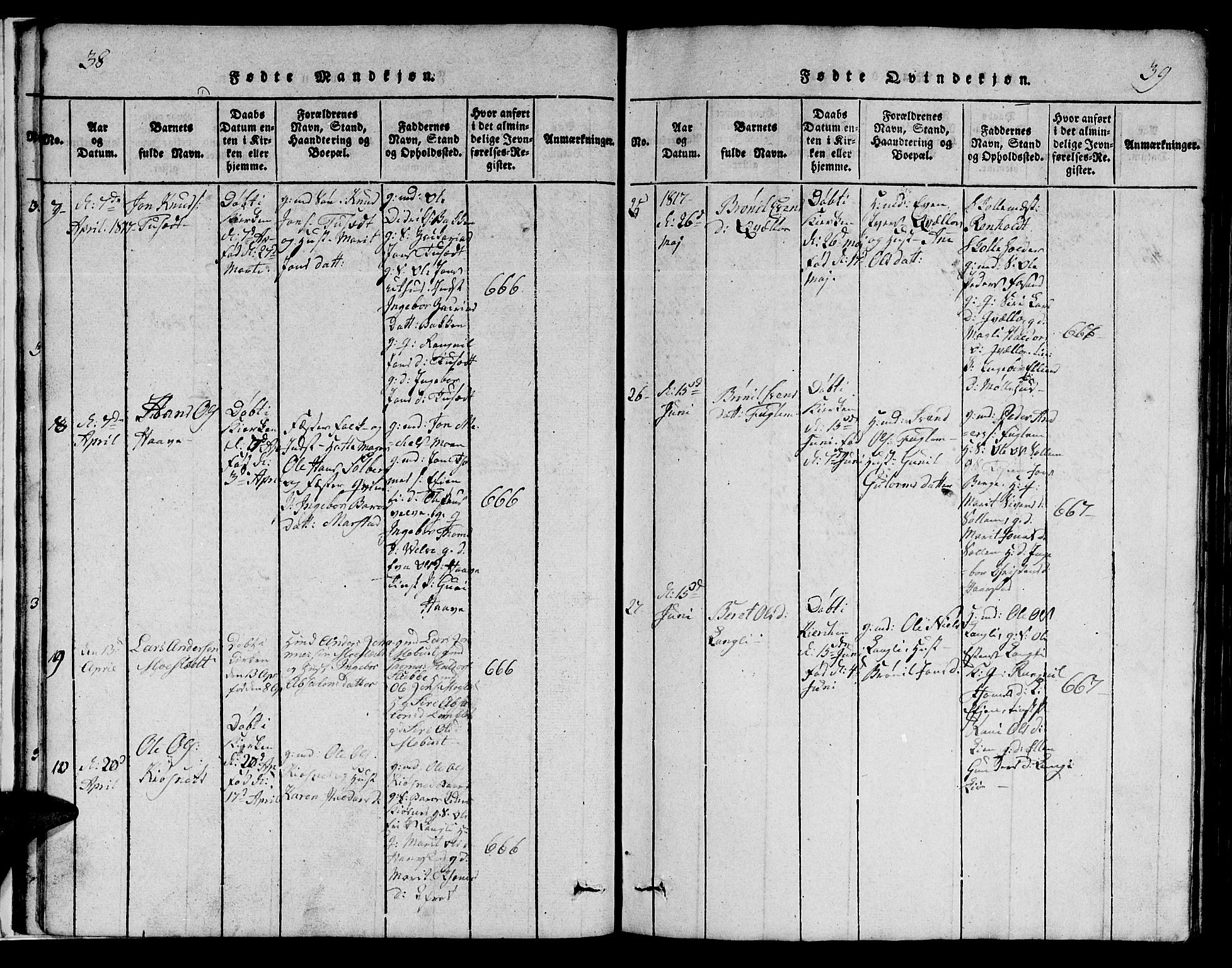 Ministerialprotokoller, klokkerbøker og fødselsregistre - Sør-Trøndelag, AV/SAT-A-1456/695/L1152: Klokkerbok nr. 695C03, 1816-1831, s. 38-39