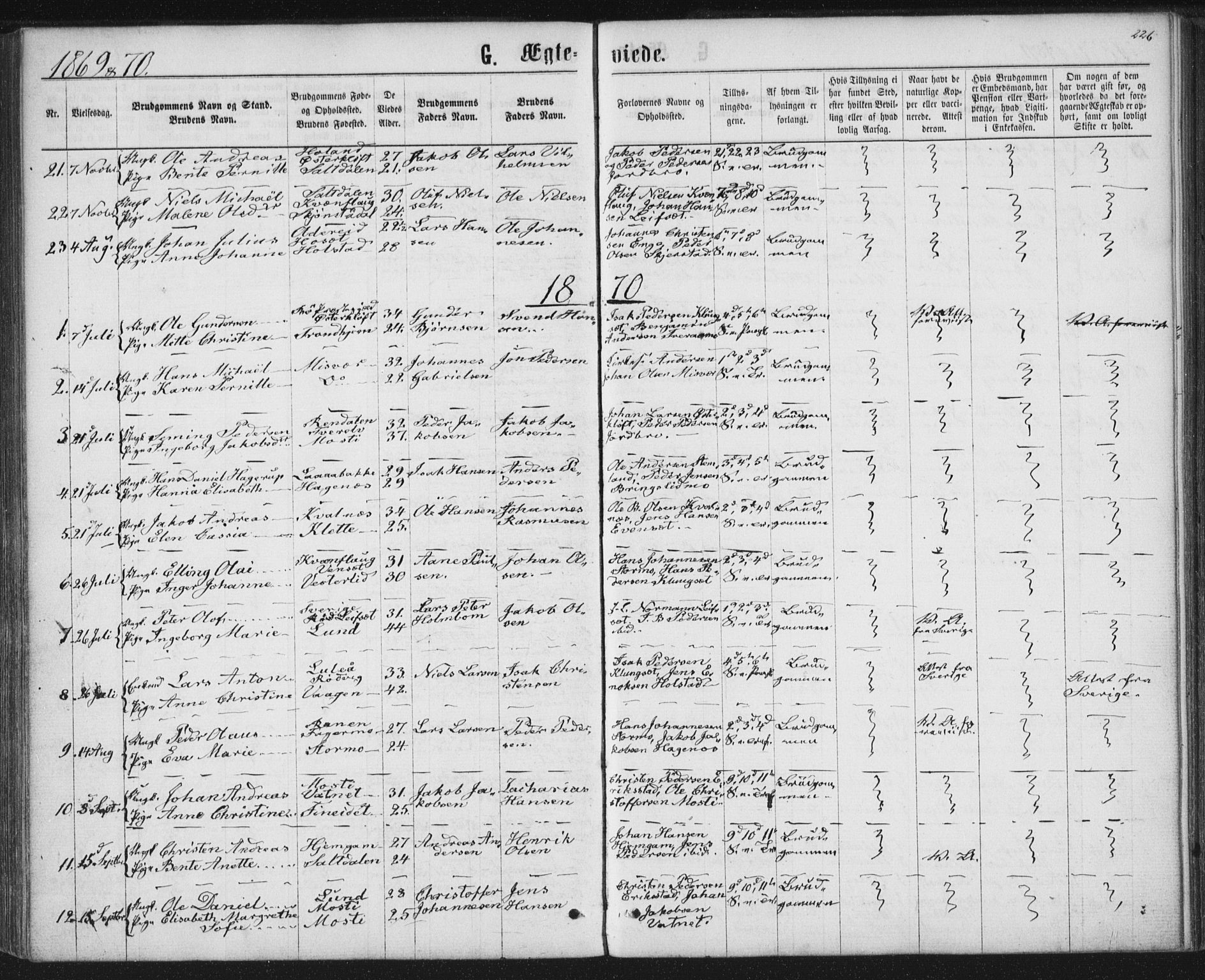 Ministerialprotokoller, klokkerbøker og fødselsregistre - Nordland, SAT/A-1459/852/L0739: Ministerialbok nr. 852A09, 1866-1877, s. 226