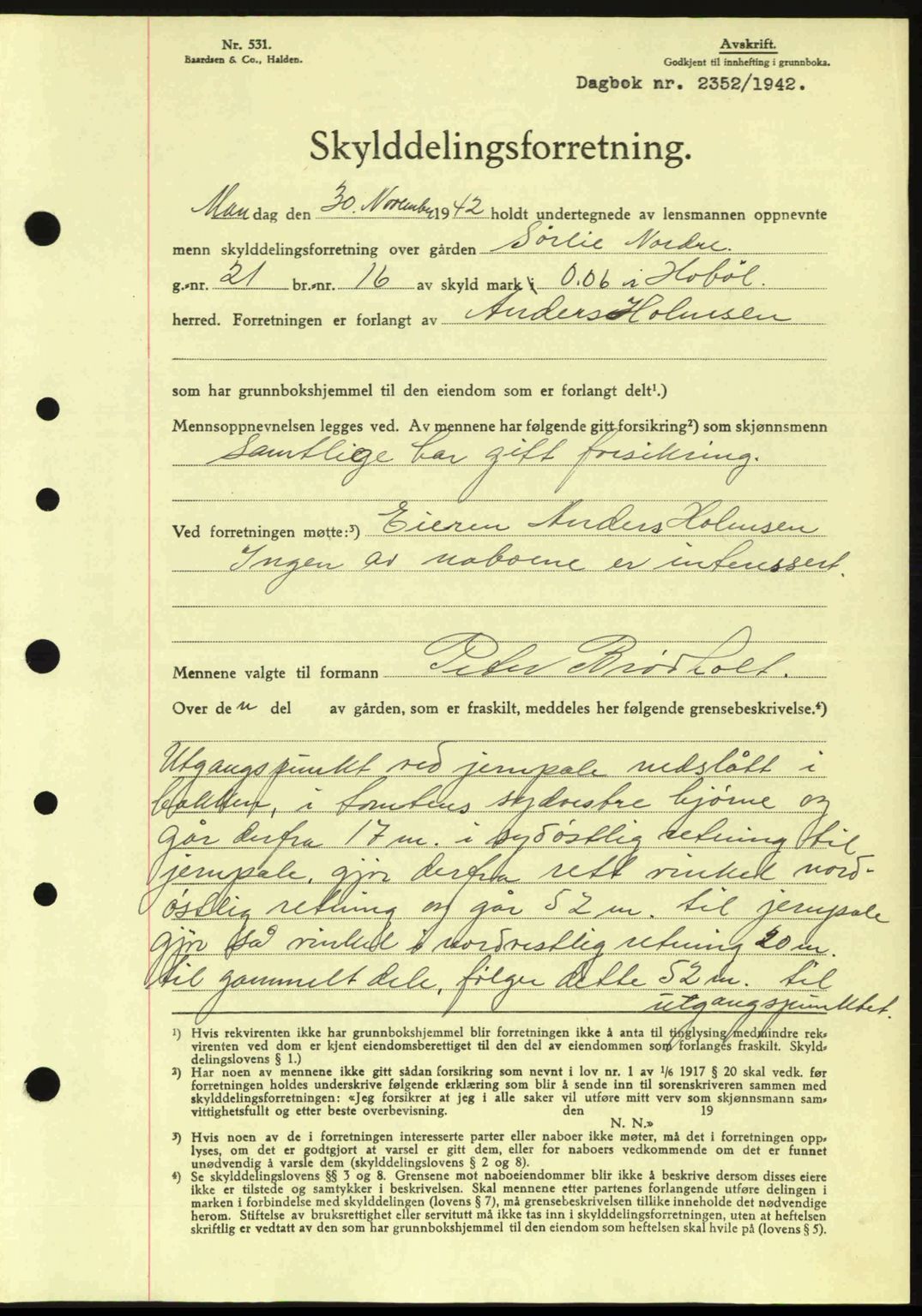 Moss sorenskriveri, SAO/A-10168: Pantebok nr. A10, 1942-1943, Dagboknr: 2352/1942