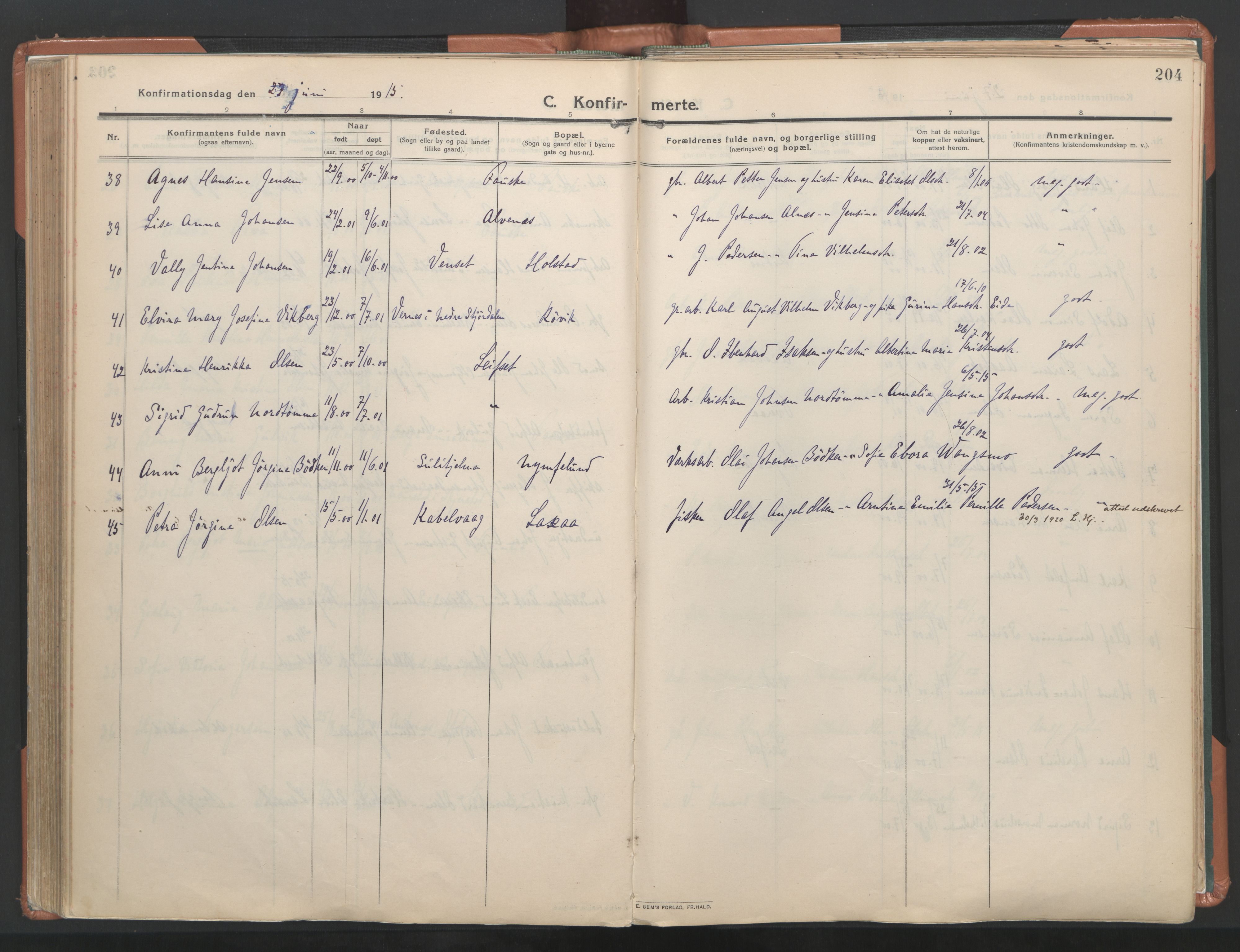Ministerialprotokoller, klokkerbøker og fødselsregistre - Nordland, AV/SAT-A-1459/849/L0698: Ministerialbok nr. 849A09, 1911-1924, s. 204