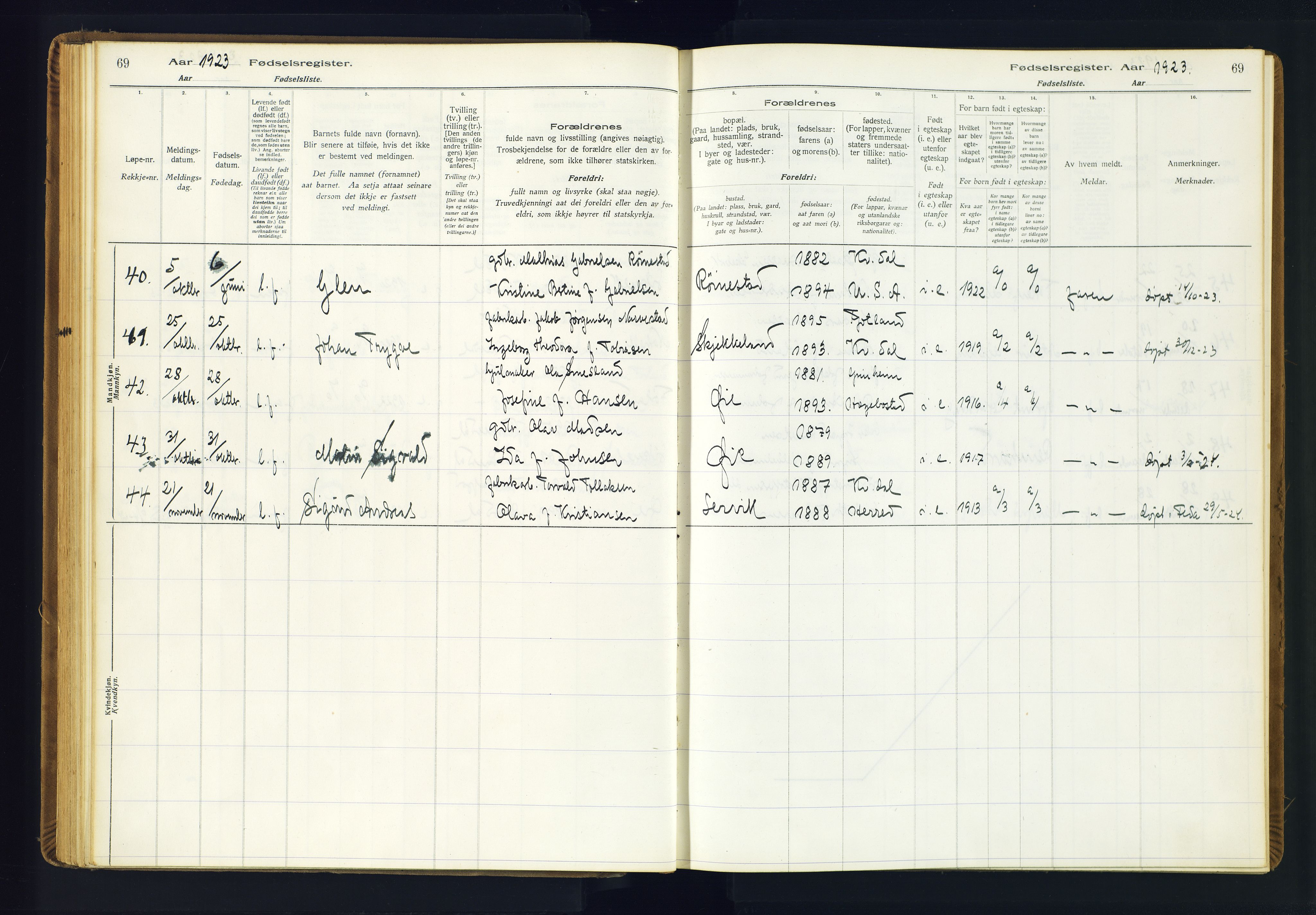 Kvinesdal sokneprestkontor, AV/SAK-1111-0026/J/Ja/L0001: Fødselsregister nr. 1, 1916-1941, s. 69