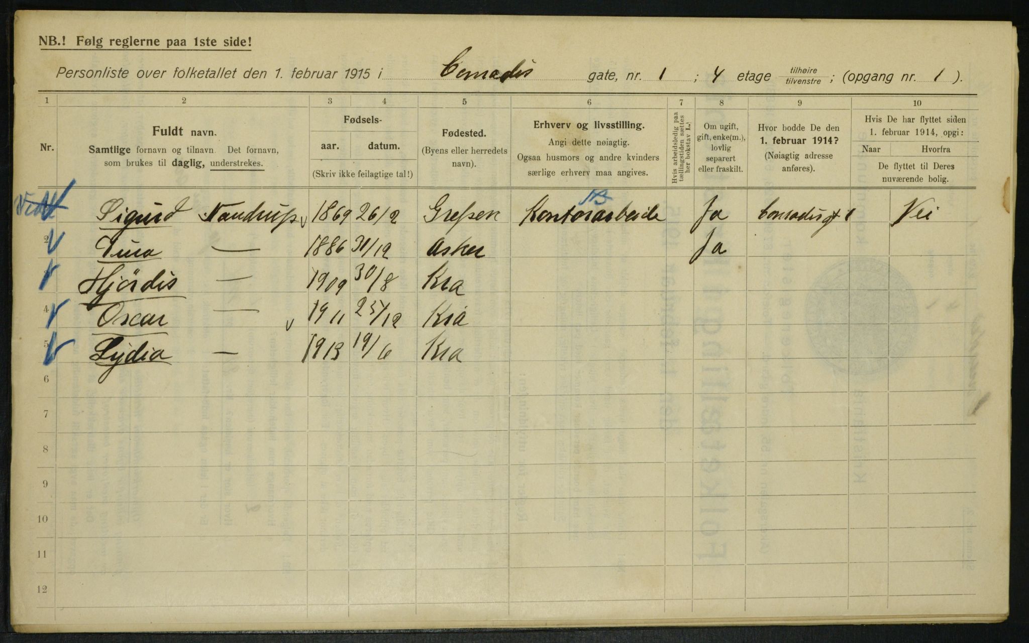 OBA, Kommunal folketelling 1.2.1915 for Kristiania, 1915, s. 13301