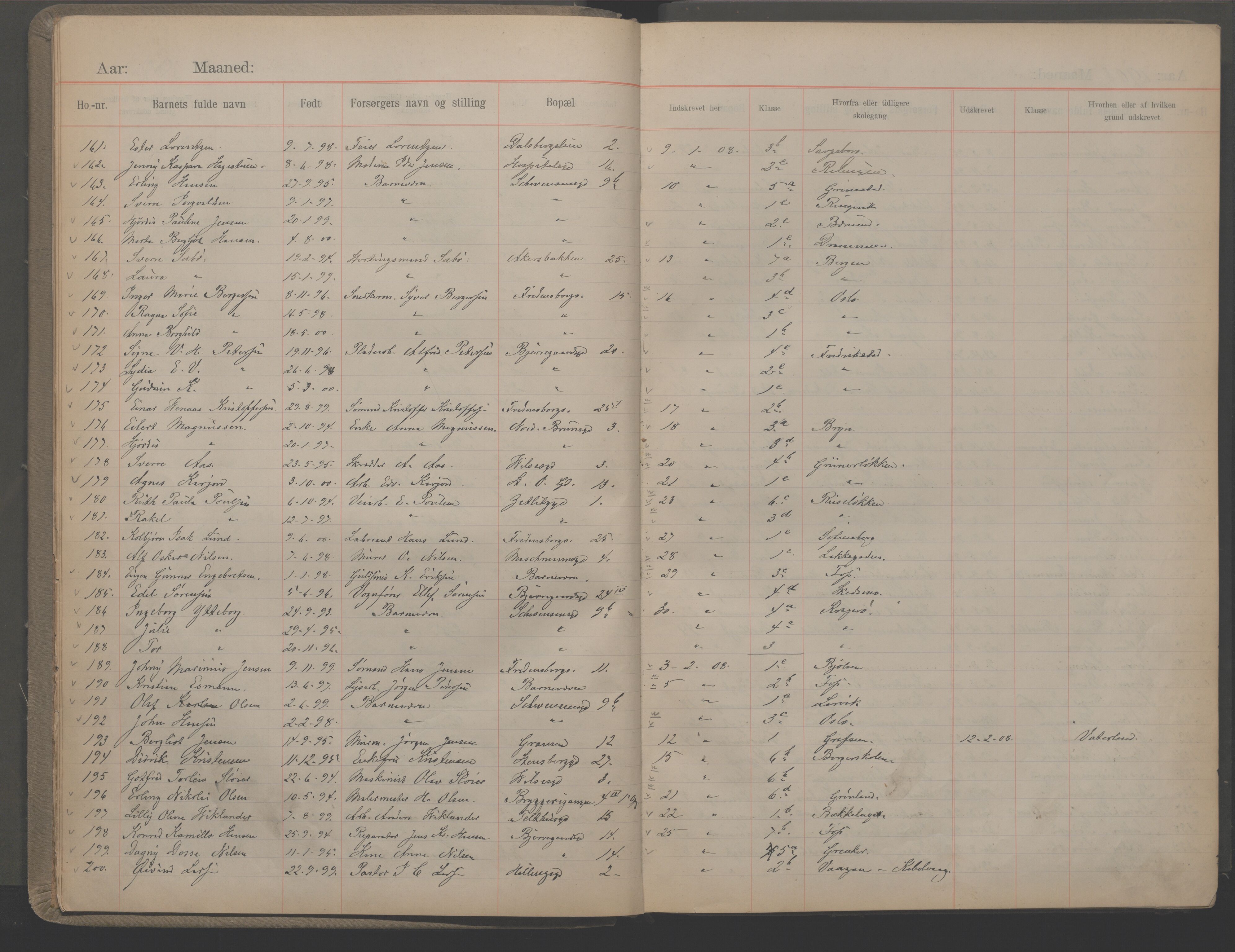 Møllergata skole, OBA/A-20129/F/Fa/L0002: Ut-/innskrivningsprotokoll, 1907-1932, s. 8