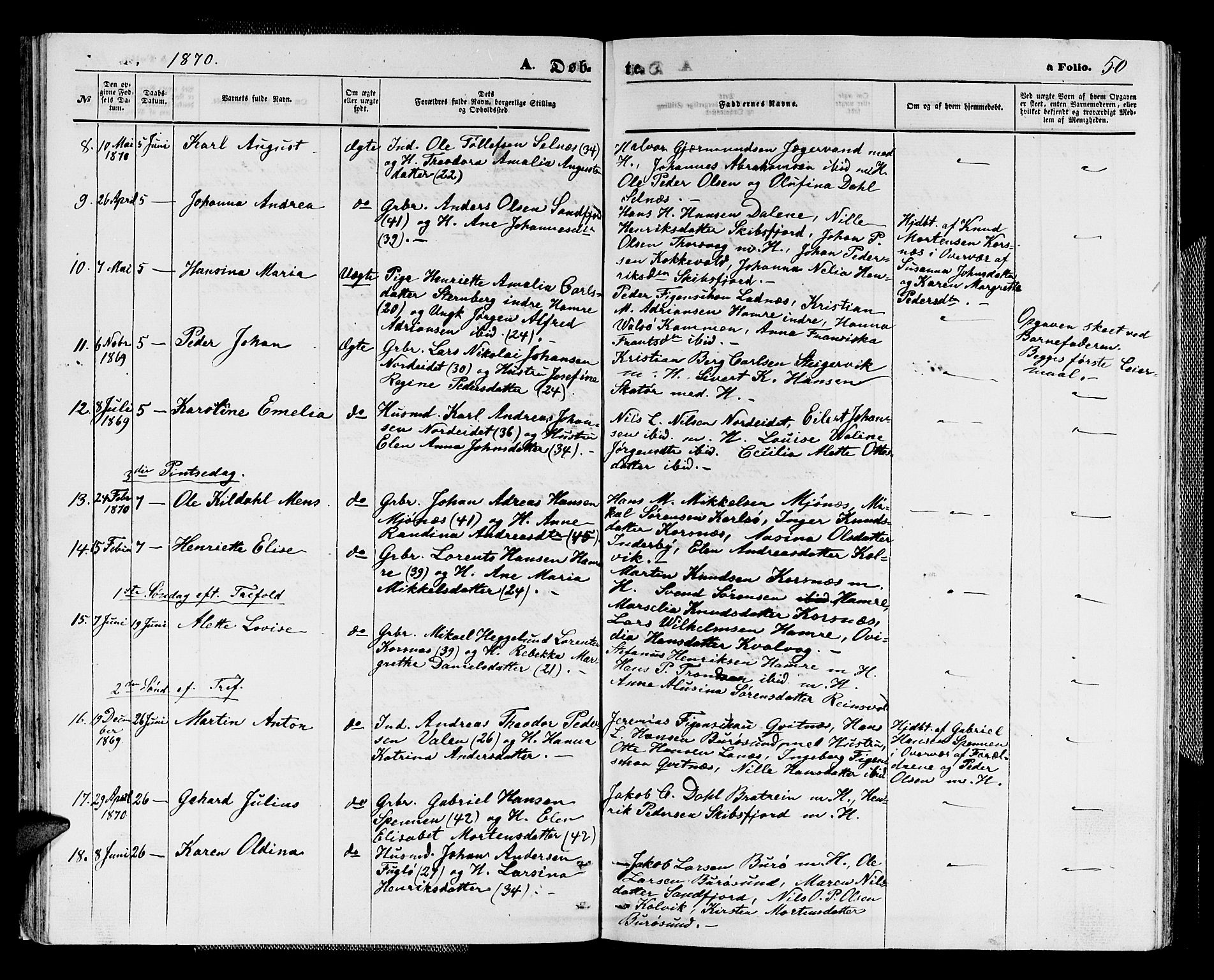 Karlsøy sokneprestembete, AV/SATØ-S-1299/H/Ha/Hab/L0003klokker: Klokkerbok nr. 3, 1862-1877, s. 50