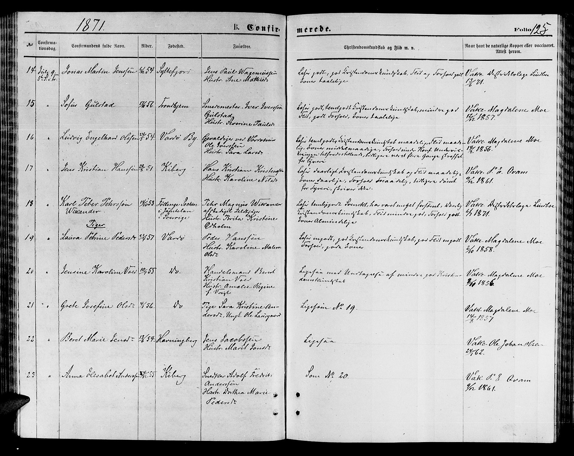 Vardø sokneprestkontor, AV/SATØ-S-1332/H/Hb/L0003klokker: Klokkerbok nr. 3, 1871-1878, s. 125