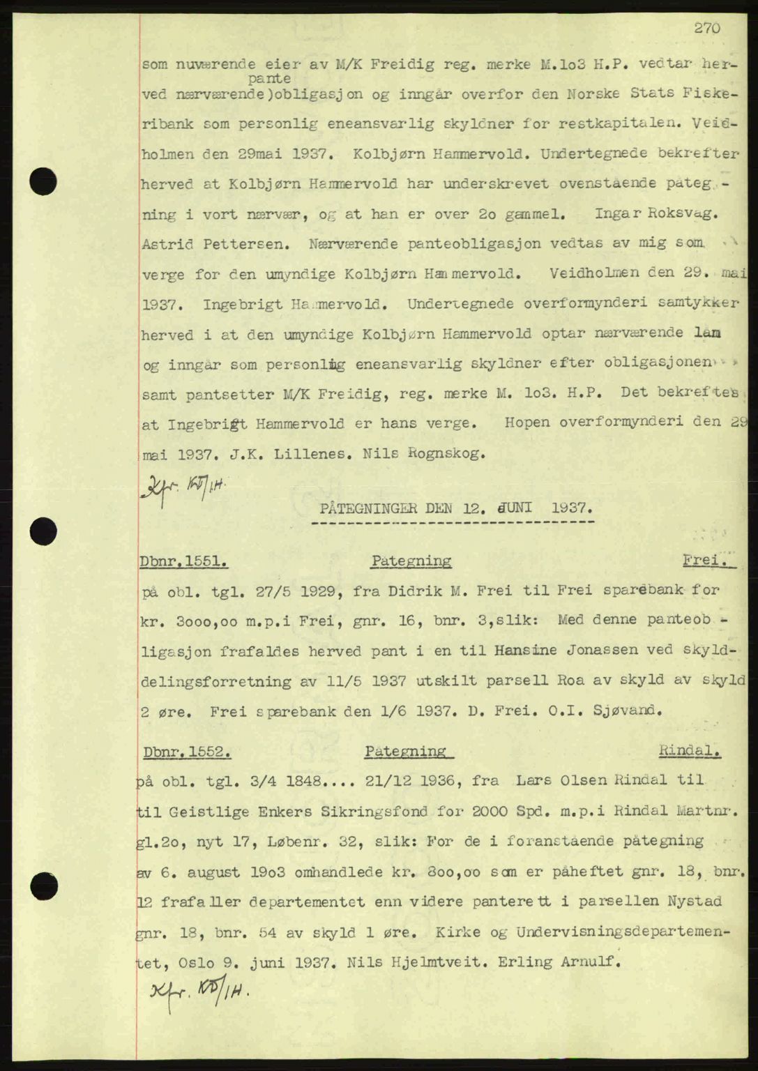 Nordmøre sorenskriveri, SAT/A-4132/1/2/2Ca: Pantebok nr. C80, 1936-1939, Dagboknr: 1551/1937