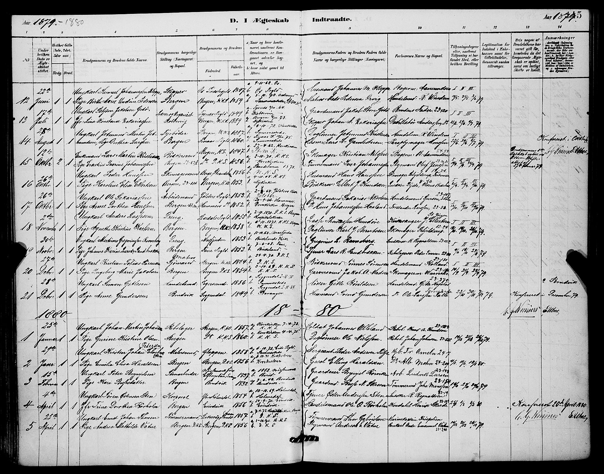Mariakirken Sokneprestembete, AV/SAB-A-76901/H/Hab/L0004: Klokkerbok nr. A 4, 1878-1892, s. 145